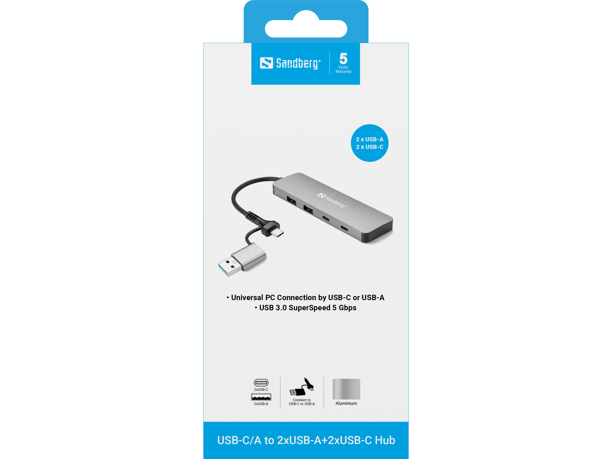 SANDBERG USB-C/A to 2xUSB-A+2xUSB-C Hub, Ansicht 4