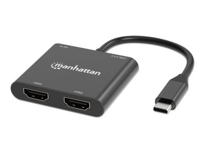 Manhattan Videoadapter - 24 pin USB-C männlich zu USB, HDMI, 16-poliger USB-C weiblich - 15 cm - Schwarz - USB-Stromversorgung (100 W)