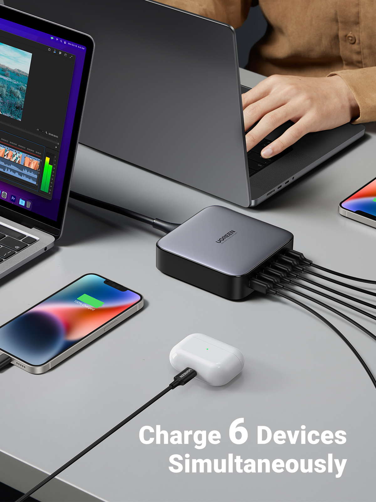 Ugreen Nexode - Netzteil - 200 Watt - 6 Ausgabeanschlussstellen (4 x USB-C, 2 x USB), Ansicht 3