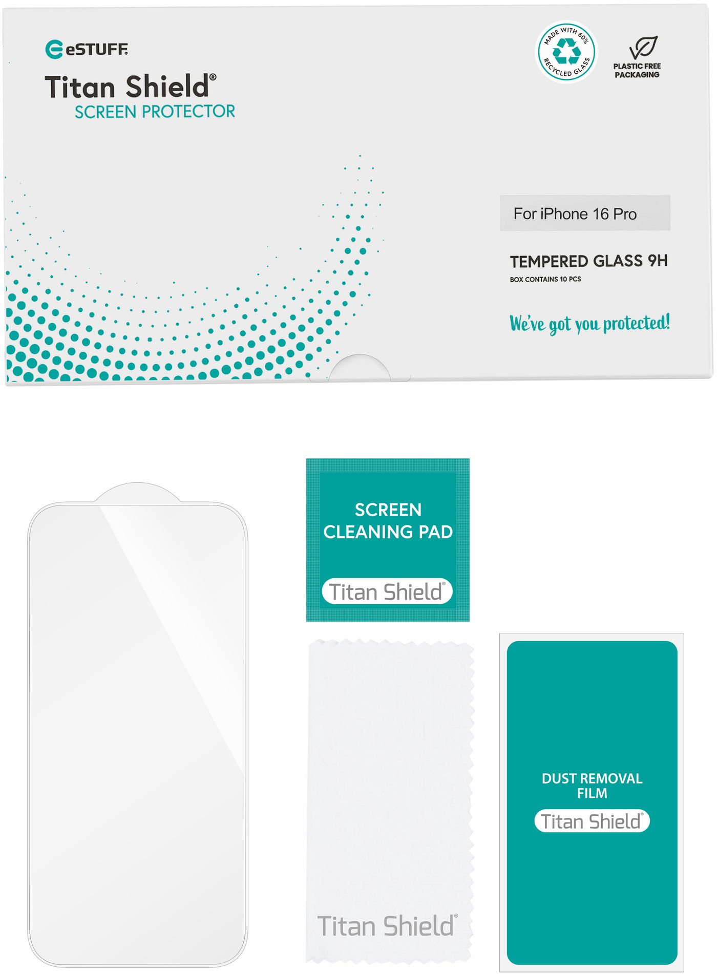 eSTUFF Titan Shield Infinite - Bildschirmschutz für Handy - Glas - klar (Packung mit 10), Ansicht 2