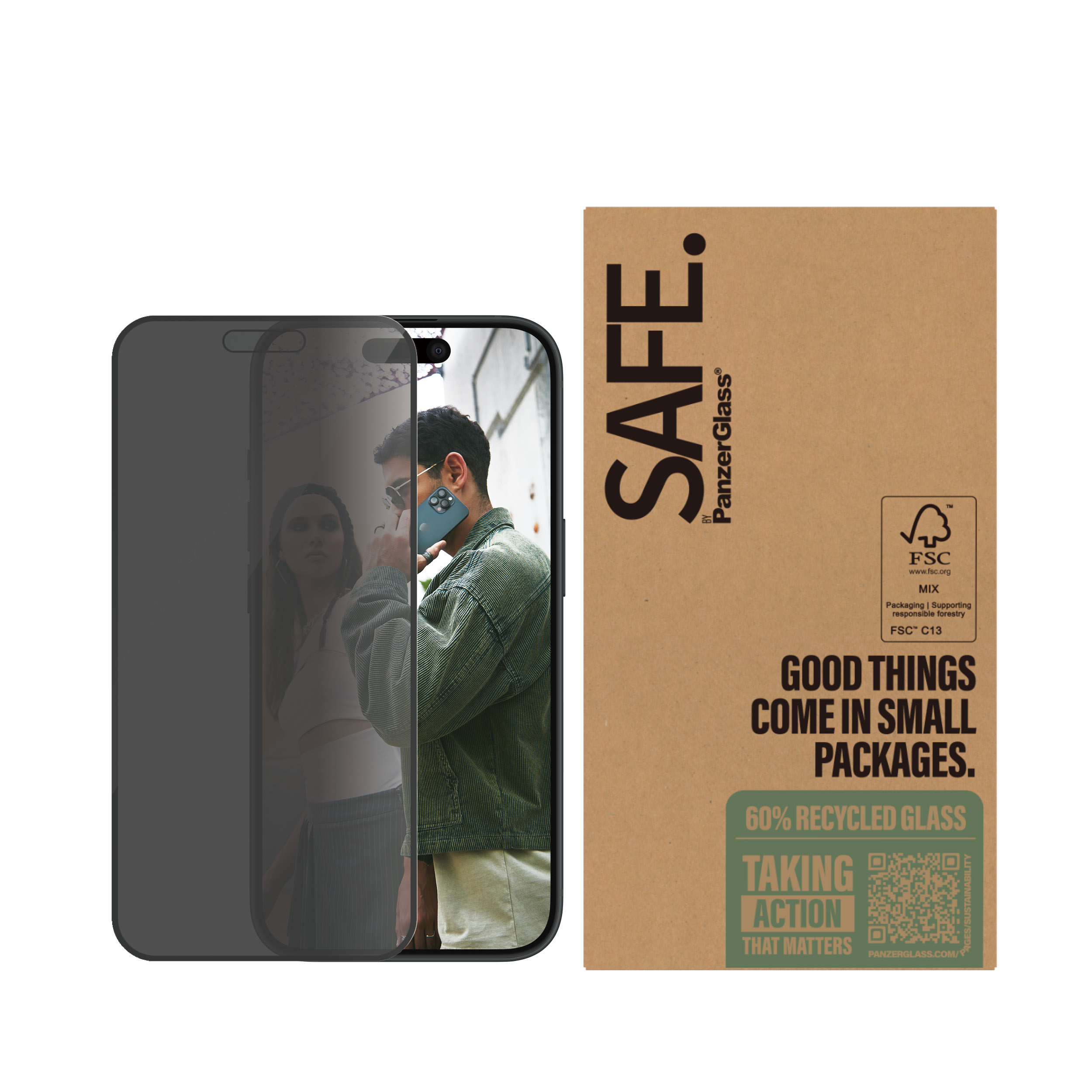 PanzerGlass SAFE. by PanzerGlass - Bildschirmschutz für Apple iPhone 15 & 16 - Glas - mit Sichtschutzfilter (50er Pack), Ansicht 3