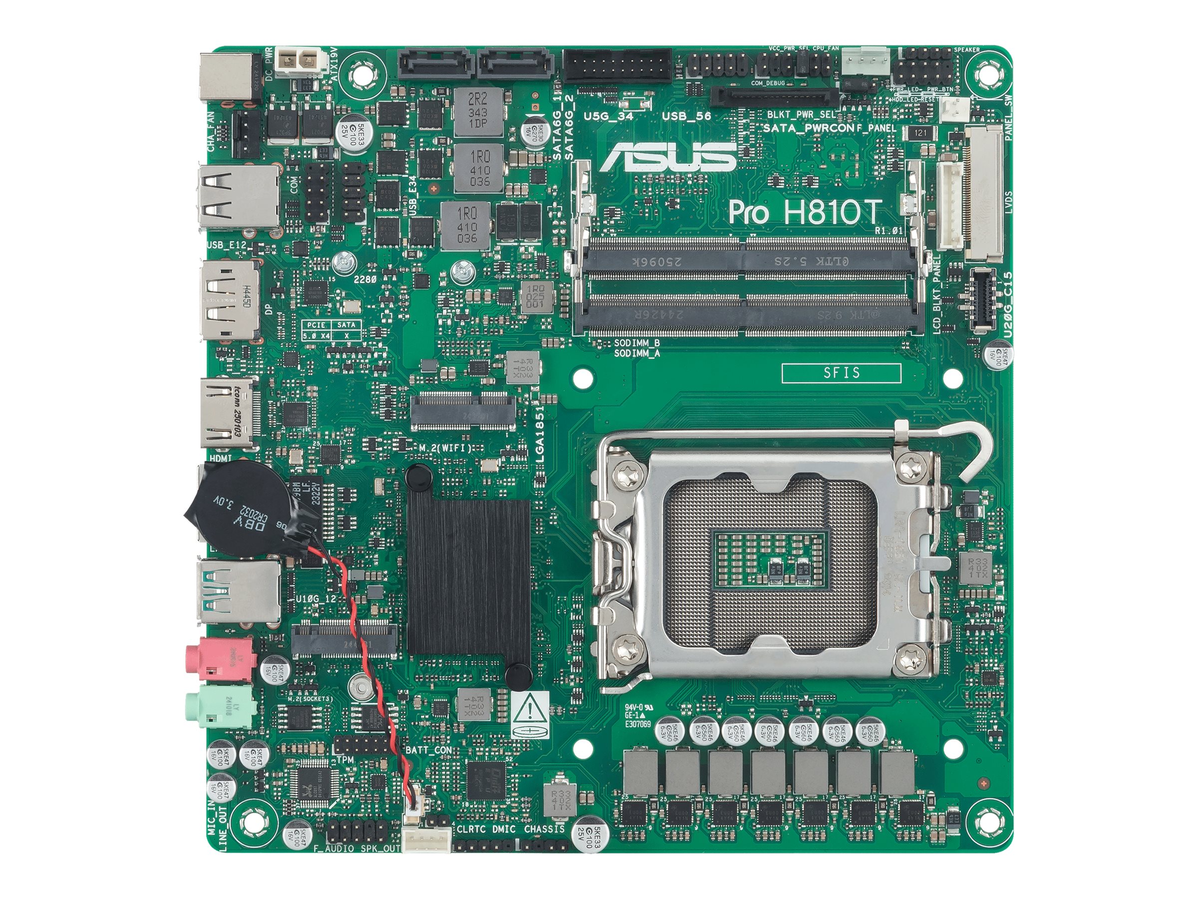 ASUS PRO H810T-CSM - Motherboard - Thin mini ITX - LGA1851 Sockel - H810 Chipsatz - USB-C 3.2 Gen 2x2, USB 3.2 Gen 2, USB 3.2 Gen 1 - Gigabit LAN - Onboard-Grafik (CPU erforderlich)