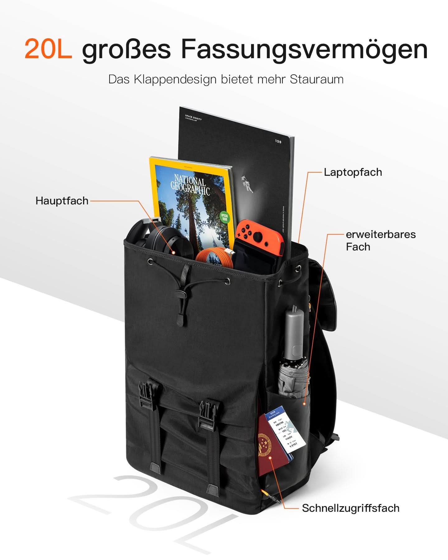 Inateck Notebook-Rucksack BP01008 black, Ansicht 2