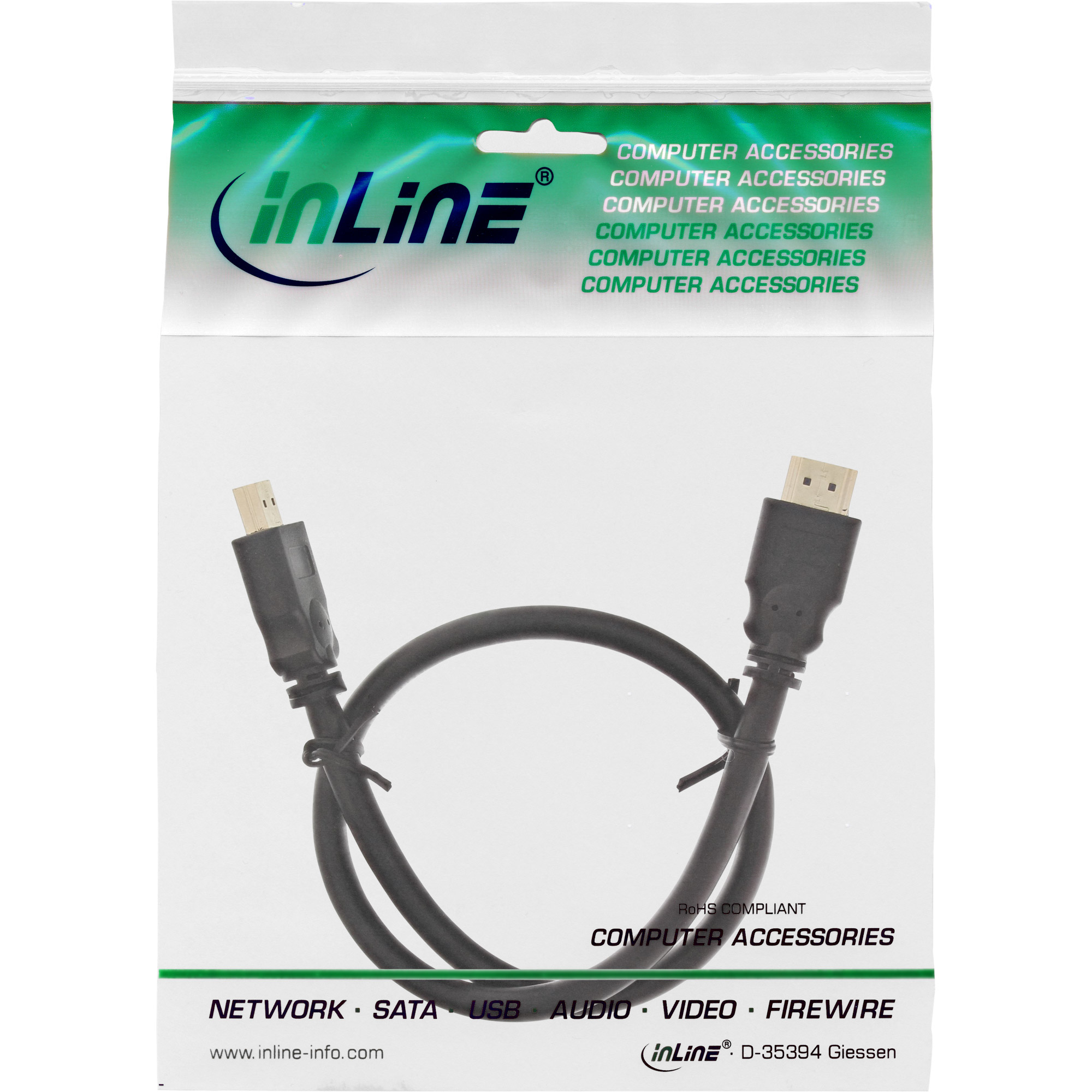 InLine HDMI Kabel - HDMI-High Speed - ST / ST - verg. Kontakte - schwarz - 20m, Ansicht 4