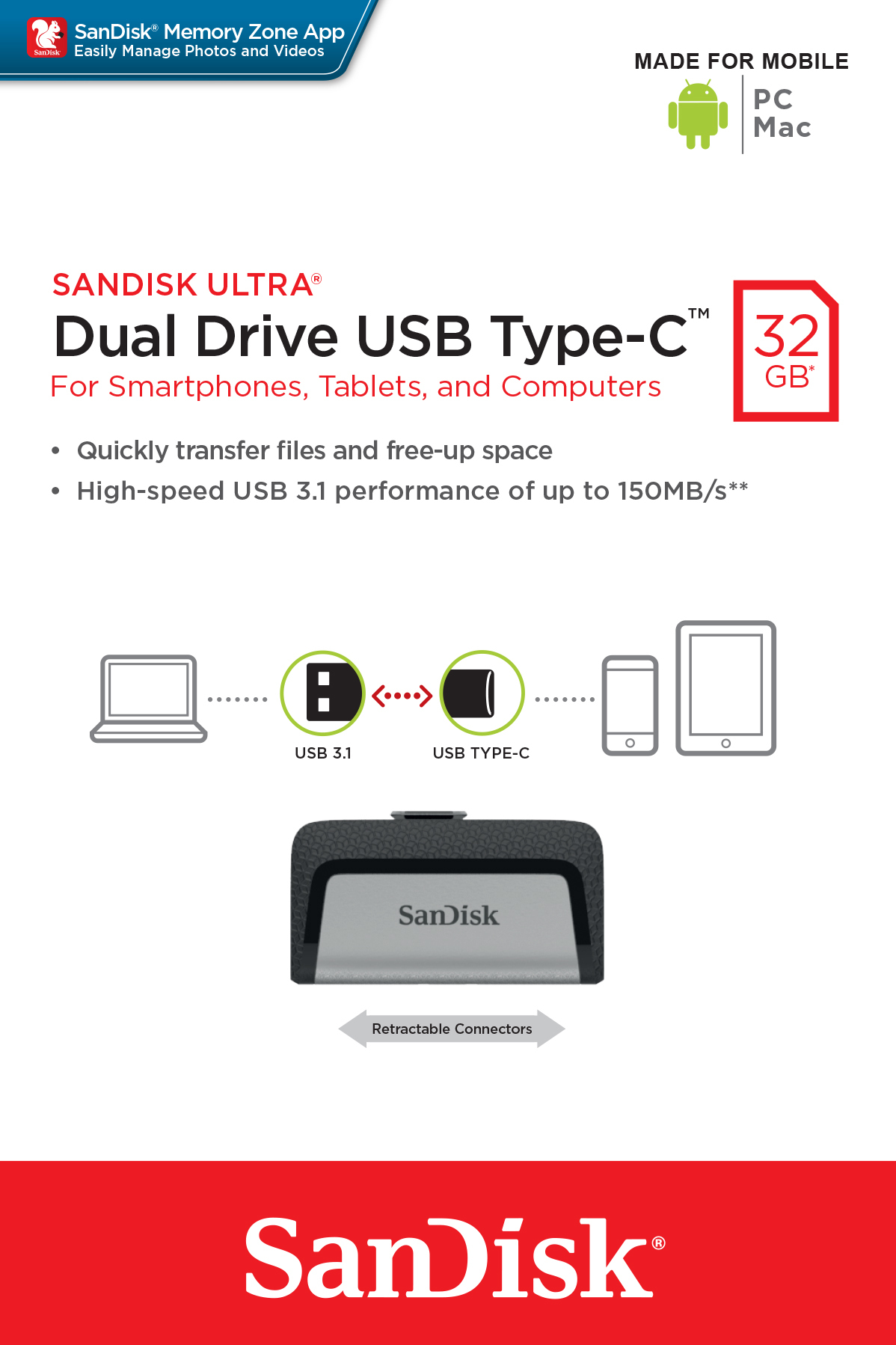 SanDisk Ultra Dual - USB-Flash-Laufwerk - 32 GB, Ansicht 2
