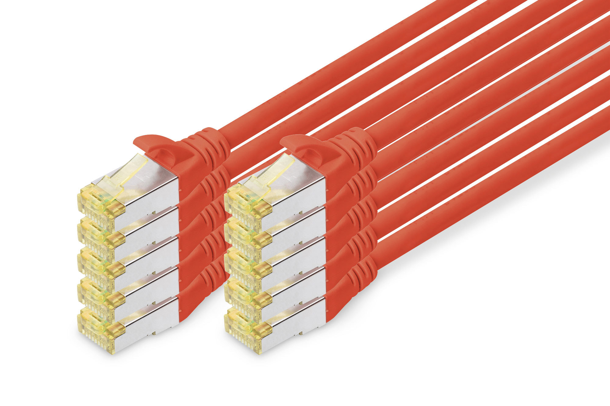 DIGITUS CAT 6A S/FTP Patchkabel, 10 Stück, 1 m, Cat6a, S/FTP (S-STP), RJ-45, RJ-45, Rot