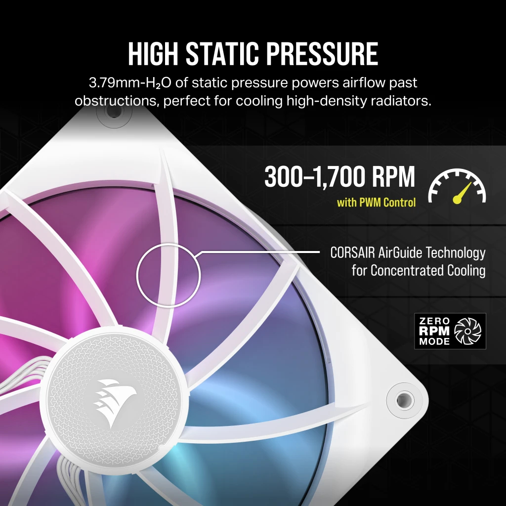 Corsair RX RGB Series iCUE LINK RX140 White 140mm Fan, Ansicht 3