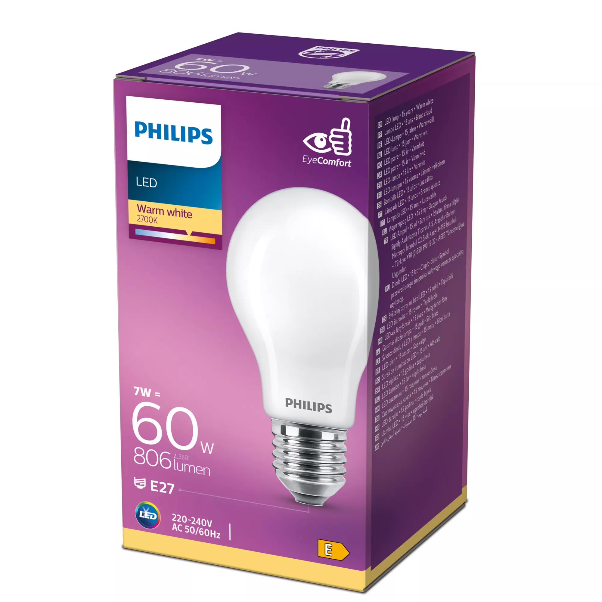 Philips Classic LEDBulb - LED-Lampe - Form: A60 - matt Finish - E27 - 7 W (Entsprechung 60 W), Ansicht 3