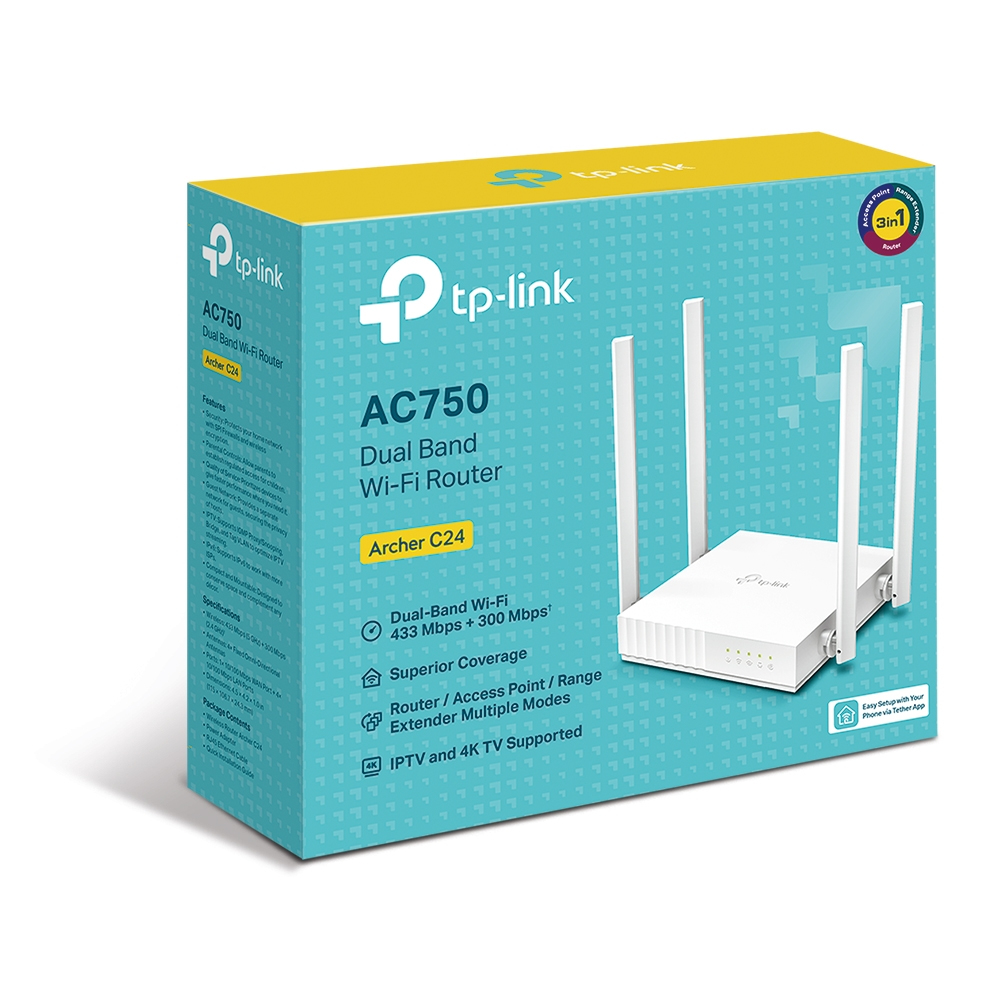 TP-LINK ARCHER C24 - Wi-Fi 5 (802.11ac) - Dual-Band (2,4 GHz/5 GHz) - Eingebauter Ethernet-Anschluss - Weiß, Ansicht 4