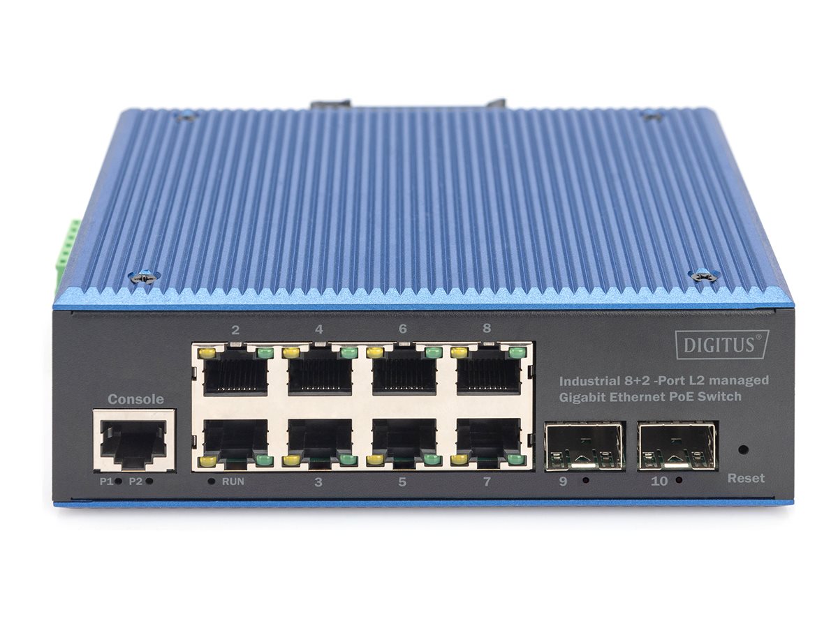 DIGITUS Industrieller 8+2-Port L2 managed Gigabit Ethernet PoE Switch