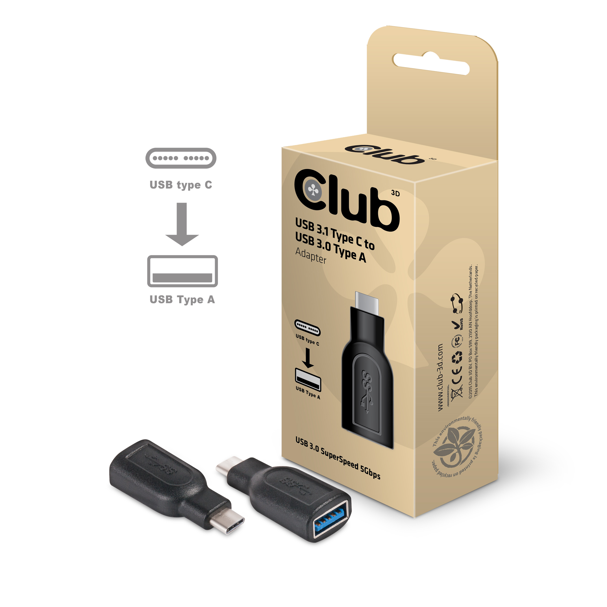 Club 3D USB-Adapter - USB Typ A (W) zu 24 pin USB-C (M), Ansicht 2