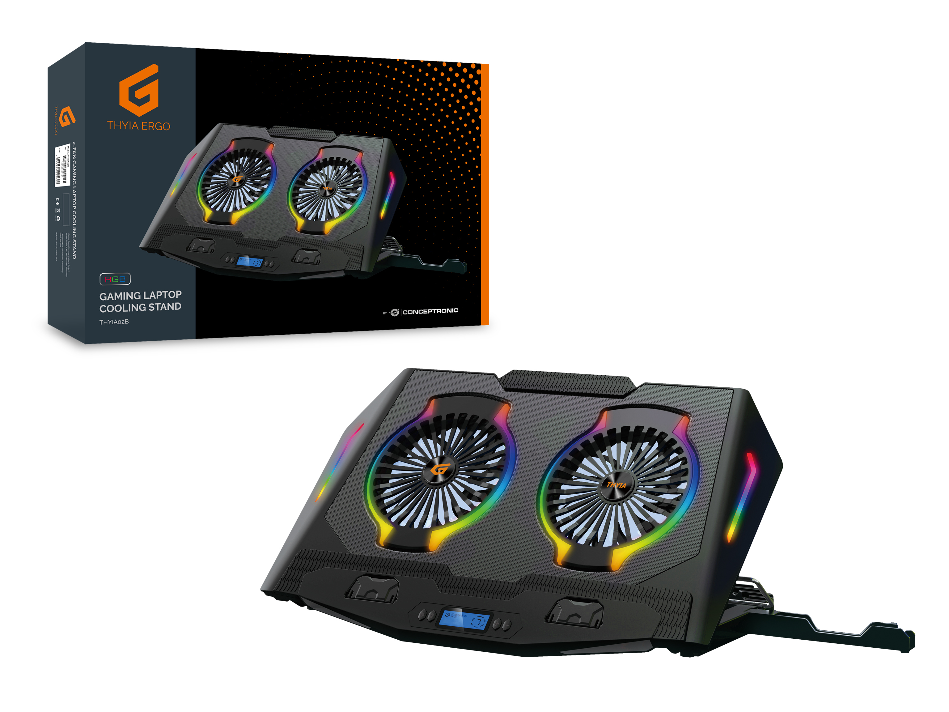 Conceptronic ERGO Gaming - Notebook-Lüfter - mit Smartphone-Ständer, 2-Port USB 2.0 Hub - 43.2 cm (17), Ansicht 2