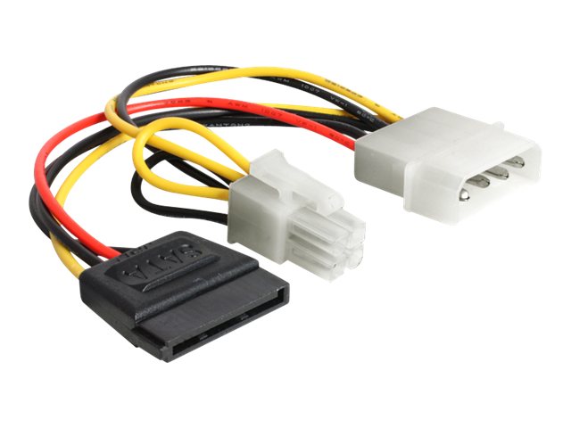 Delock Kabel Power Molex 4 Pin Stecker > SATA 15 Pin Buchse + P4 Stecker