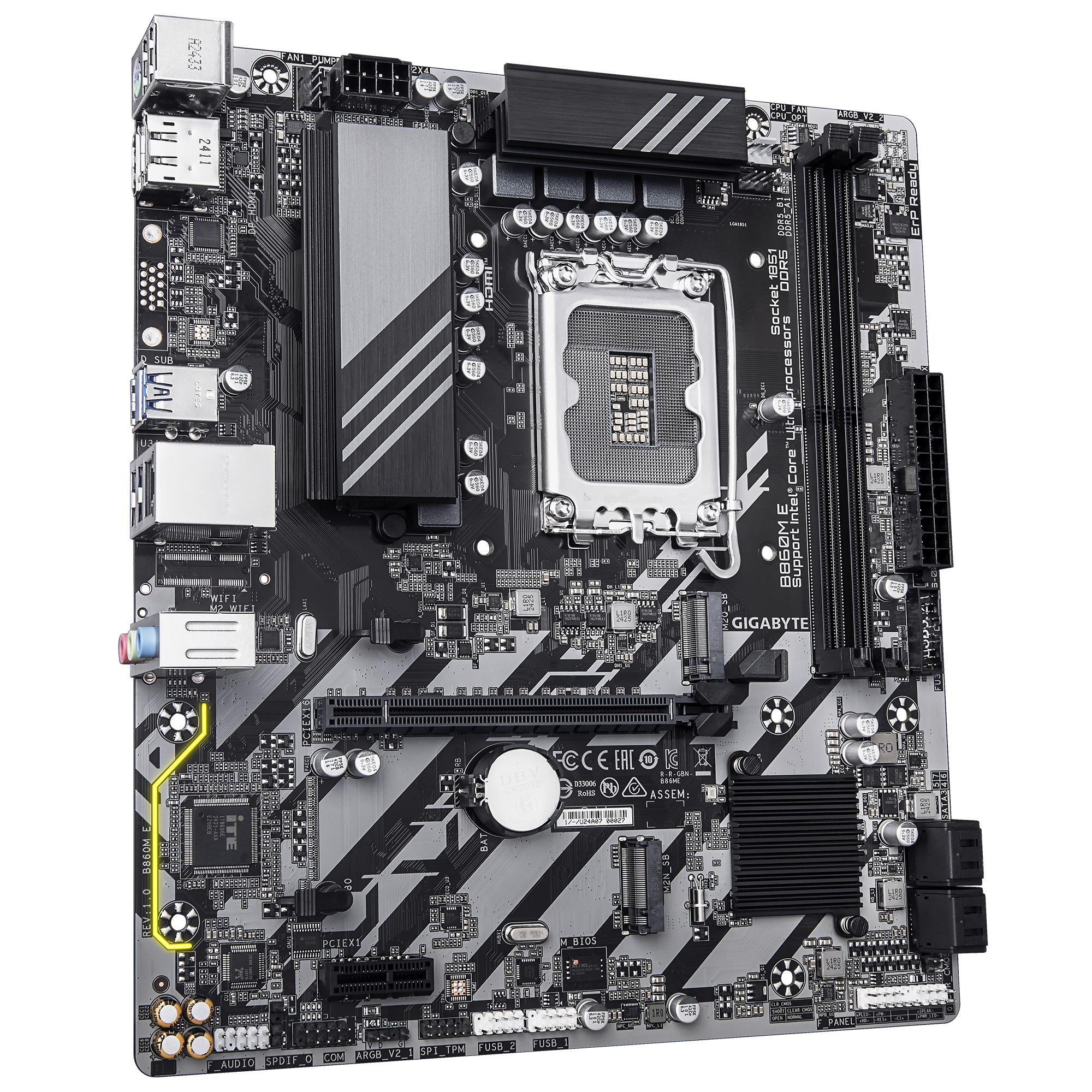 Gigabyte B860M E Mainboard - Intel Core Ultra Series CPUs, 4+1+2 Phasen VRM,, Ansicht 3