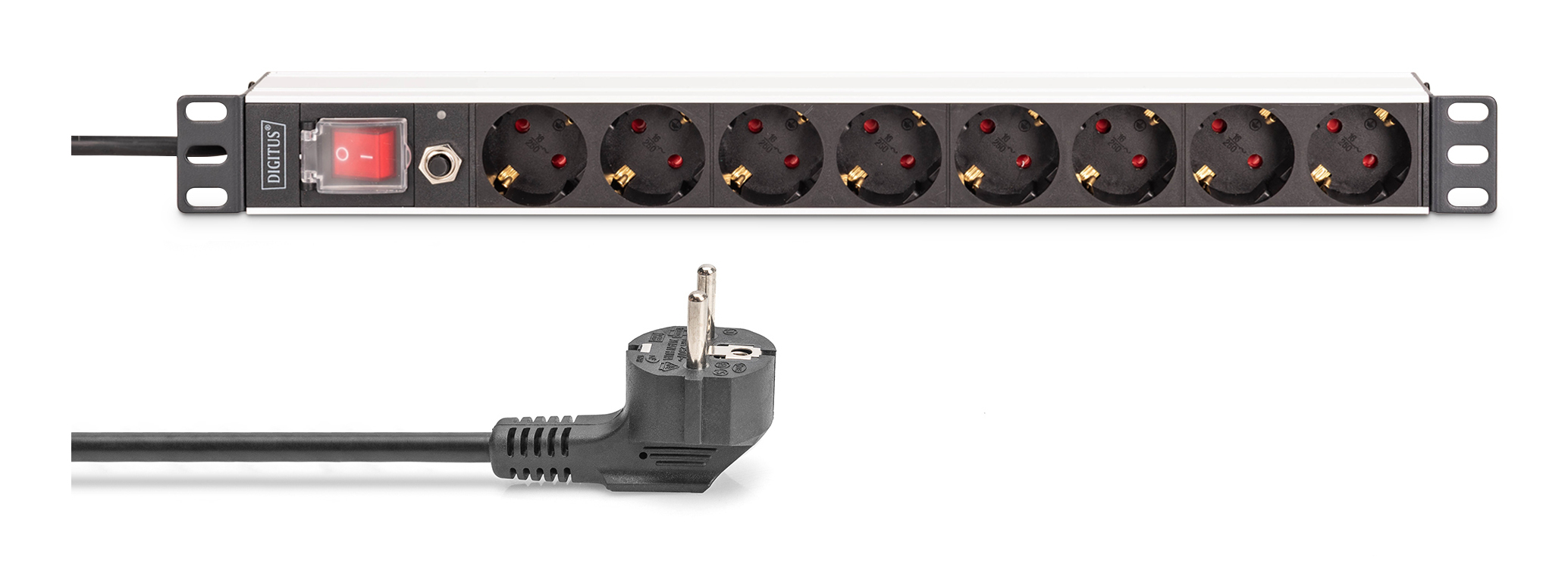 DIGITUS 1U Alu PDU Rackmount 7x Sicherheit+ 1x Ausgang - Steckdosenleiste - 2 m, Ansicht 4