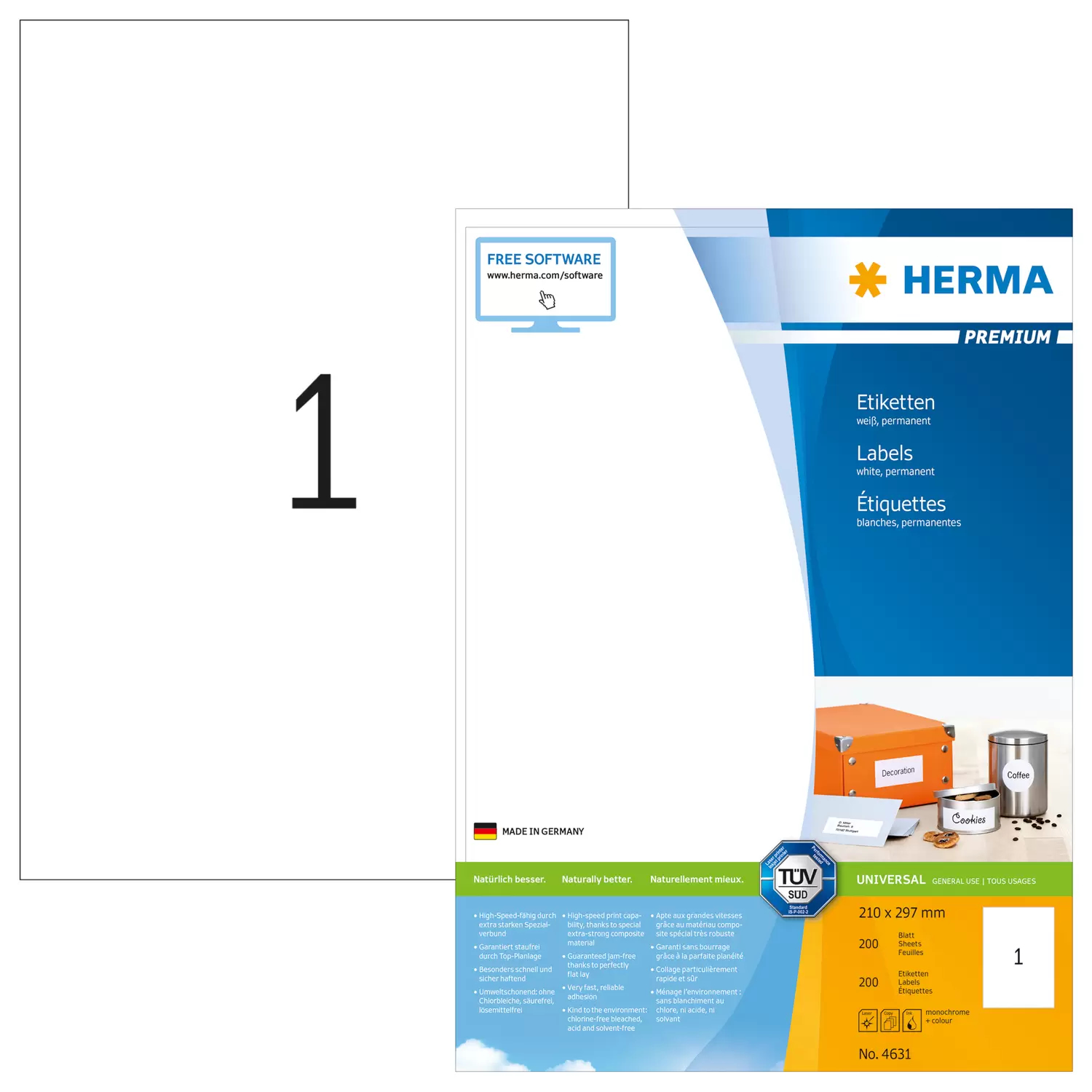 HERMA Premium - Papier - matt - permanent selbstklebend - weiß - A4 (210 x 297 mm), Ansicht 3