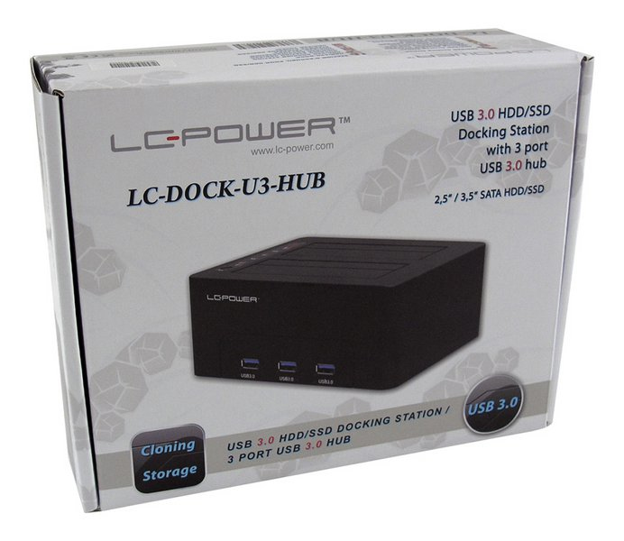 LC-Power LC-DOCK-U3-HUB - HDD-Dockingstation mit Netzanzeige, 3-Port-USB-Hub, Ein/Aus-Schalter, Klon-Funktion Schächte, Ansicht 3