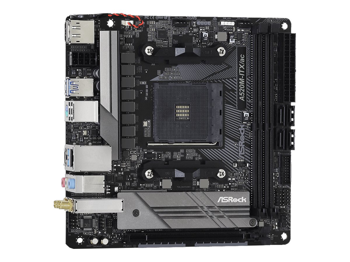 ASRock A520M-ITX/ac - Motherboard - Mini-ITX - Socket AM4 - AMD A520 Chipsatz - USB-C Gen1, USB 3.2 Gen 1 - Gigabit, Ansicht 3
