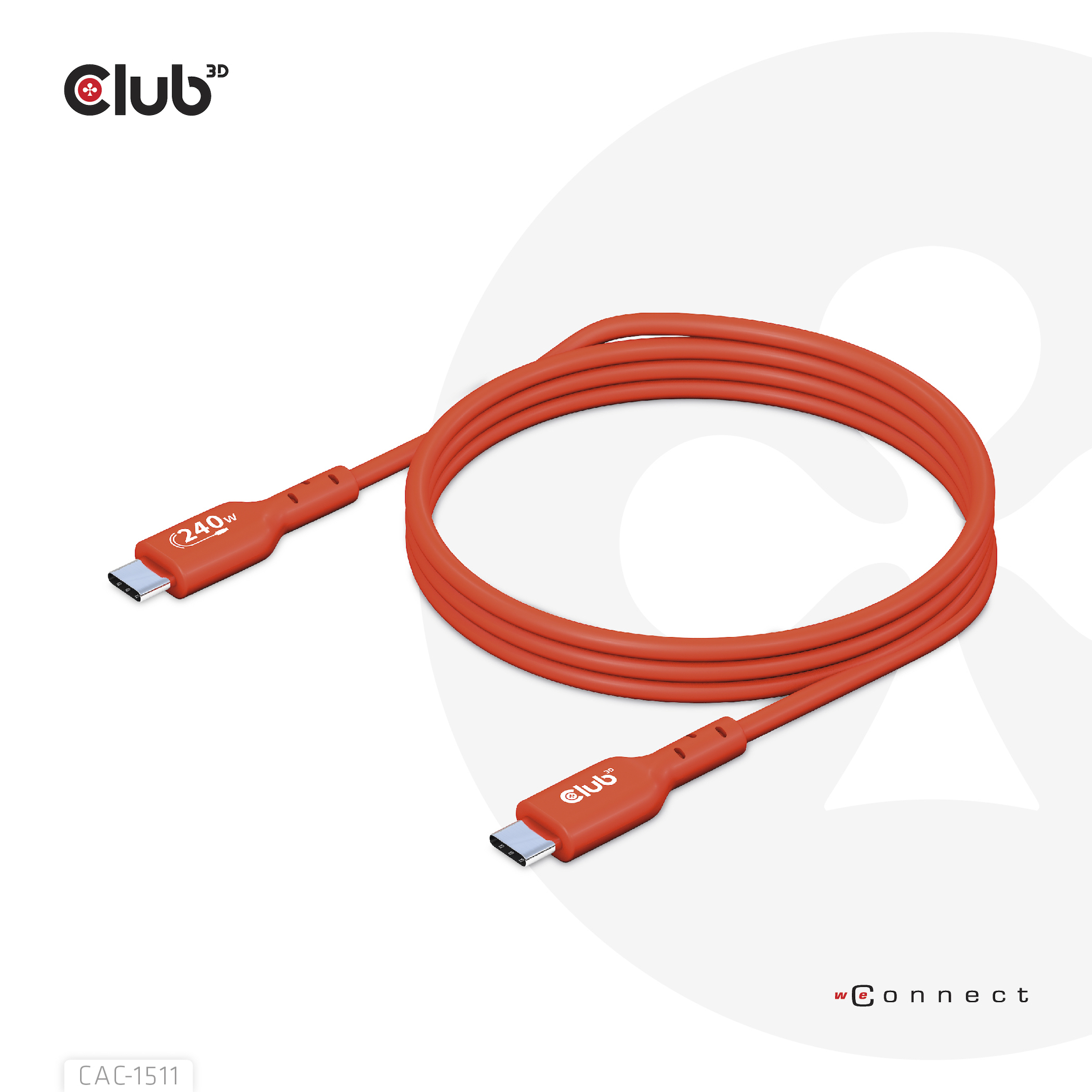 Club 3D USB-Kabel - 24 pin USB-C (M) zu 24 pin USB-C (M) - USB 2.0 - 48 V - 5 A - 1 m - bi-direktional - bis zu 240 W, Ansicht 3