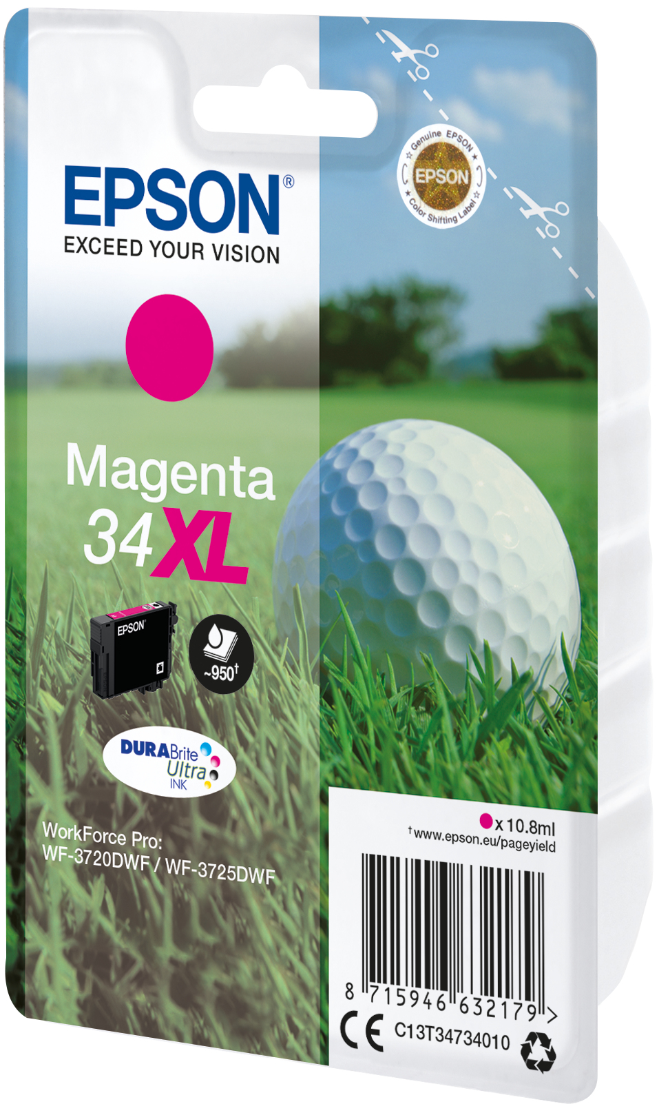 Epson Golf ball Singlepack Magenta 34XL DURABrite Ultra Ink - Hohe (XL-) Ausbeute - Tinte auf Pigmentbasis - 10,8 ml - 950 Seiten - 1 Stück(e)