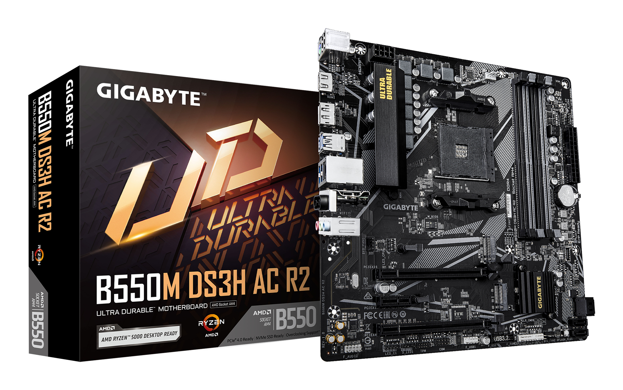 Gigabyte B550M DS3H AC R2 - Motherboard - micro ATX - Socket AM4 - AMD B550 Chipsatz - USB 3.2 Gen 1 - Onboard-Grafik, Ansicht 4