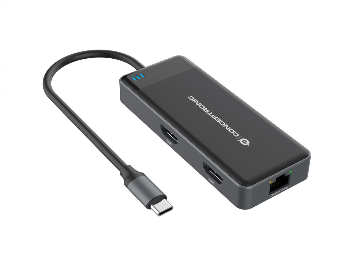Conceptronic Dockingstation - USB-C - 2 x HDMI - 1GbE, Ansicht 3