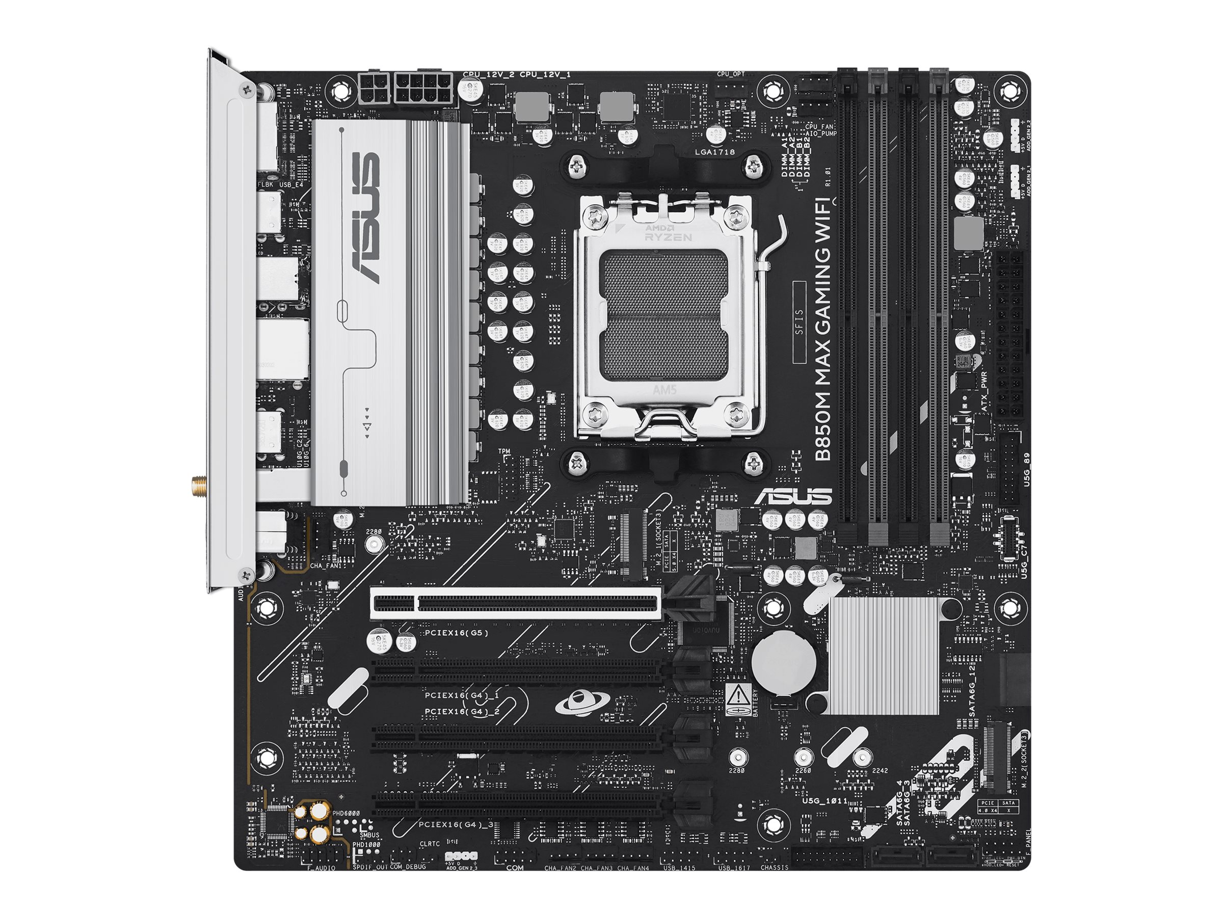 ASUS B850M MAX GAMING WIFI - Motherboard - micro ATX - Socket AM5 - AMD B850 Chipsatz - USB-C 3.2 Gen2, USB-C 3.2 Gen 1, USB 3.2 Gen 2, USB 3.2 Gen 1 - Wi-Fi 6, Bluetooth, Gigabit LAN - Onboard-Grafik (CPU erforderlich)