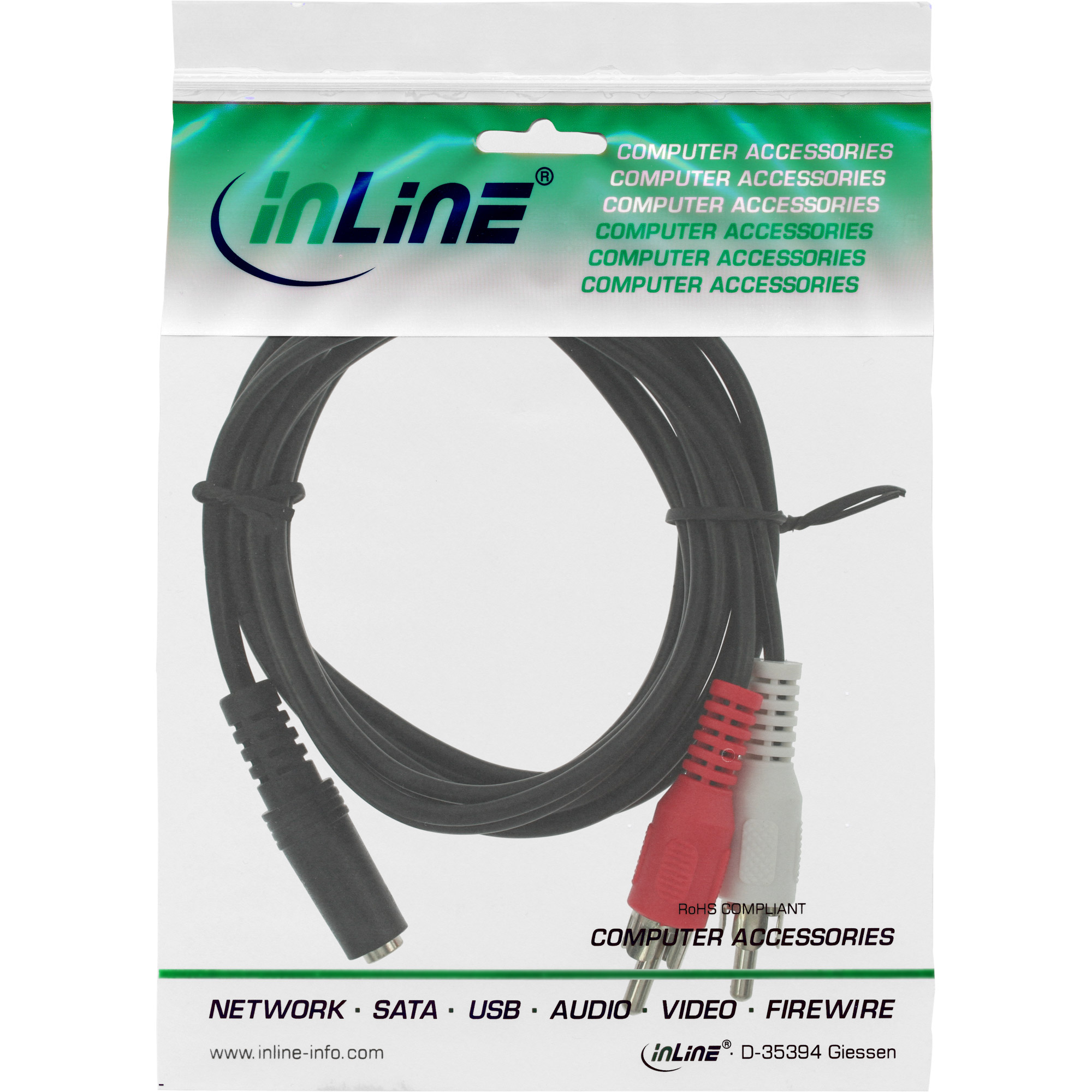 InLine CinchKlinke Kabel - 2x Cinch Stecker an 35mm Klinke Buchse - 02m