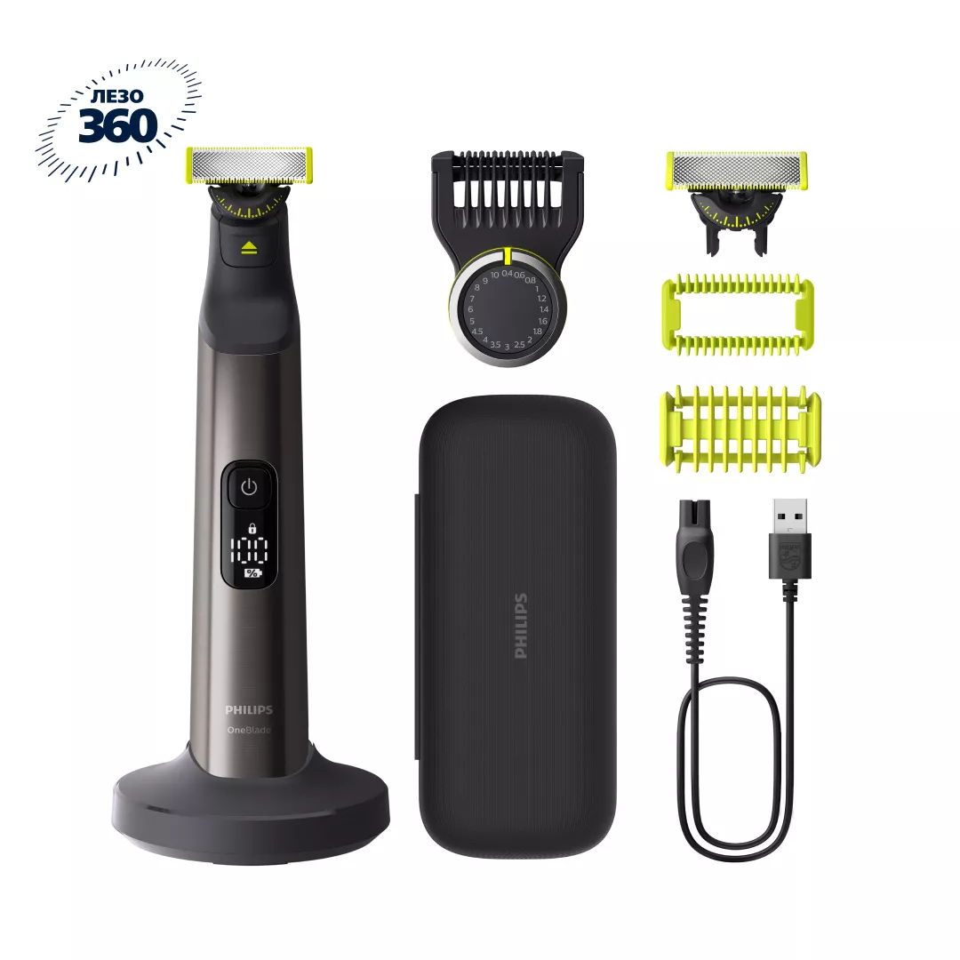 Philips OneBlade Pro 360 QP6652/61 Face + Body, Eingebautes Display, Waschbar, Akku, Chrom, Ansicht 3
