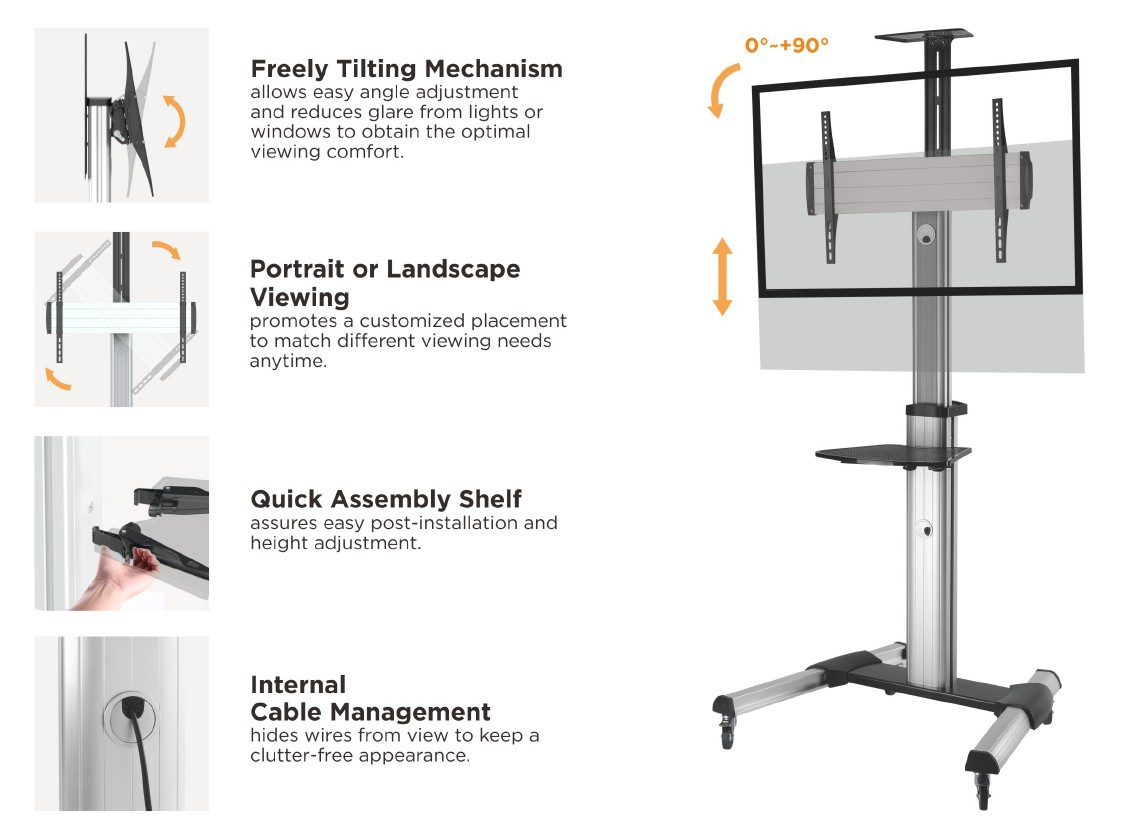 Equip Wagen für flat panel / AV equipment - Aluminium - Bildschirmgröße: 94-177.8 cm (37-70), Ansicht 3