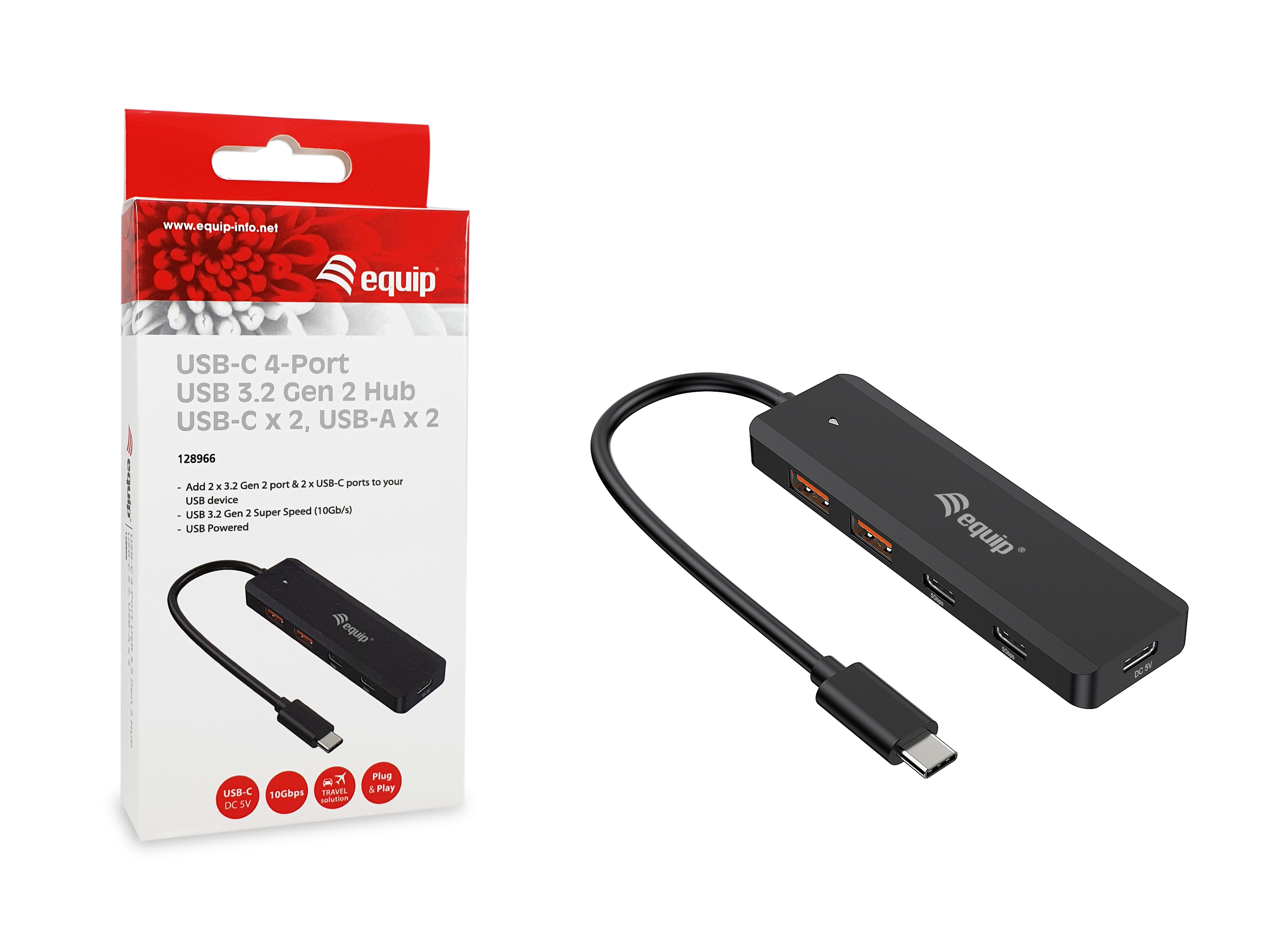 Equip 128966 Usb-C 4-Port Usb 3.2 Gen 2 10Gbps Hub x 2 Usb-A 2 10000 Mbit/s, Ansicht 3