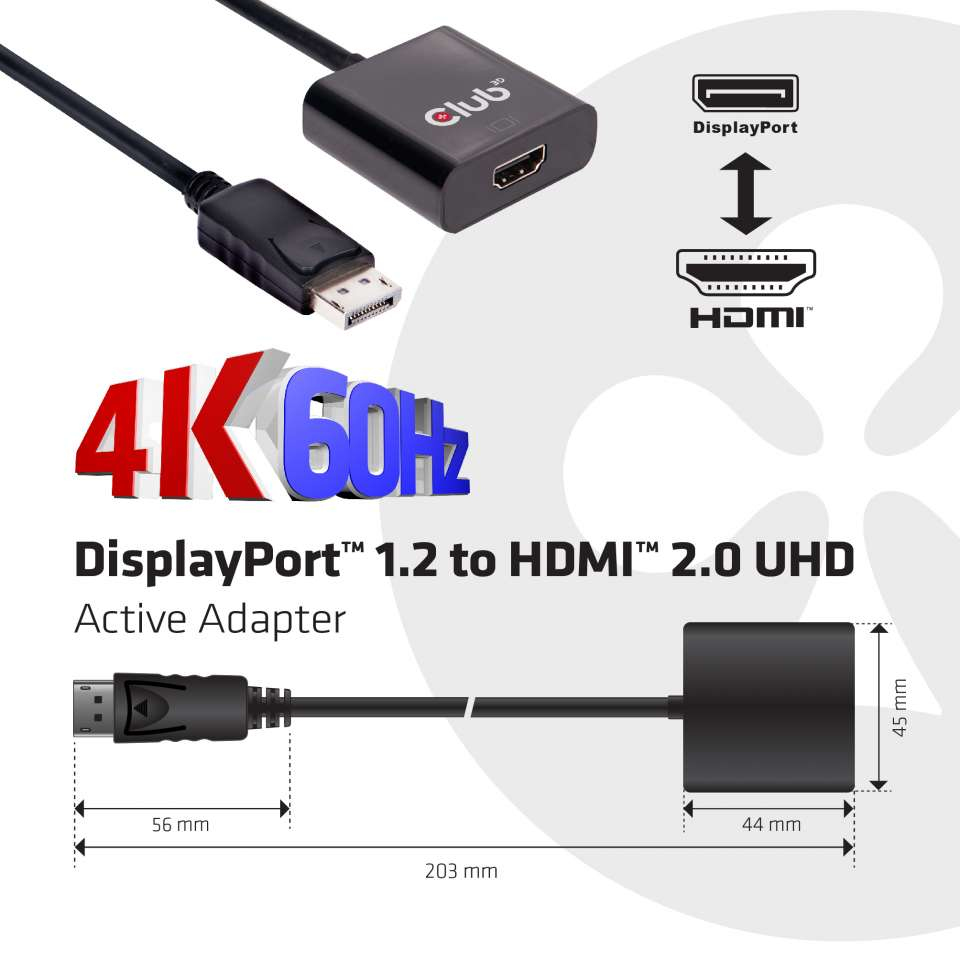 Club 3D Video- / Audio-Adapter - DisplayPort (M) - bis HDMI (W) - 20.3 cm - 4K Unterstützung, Ansicht 4