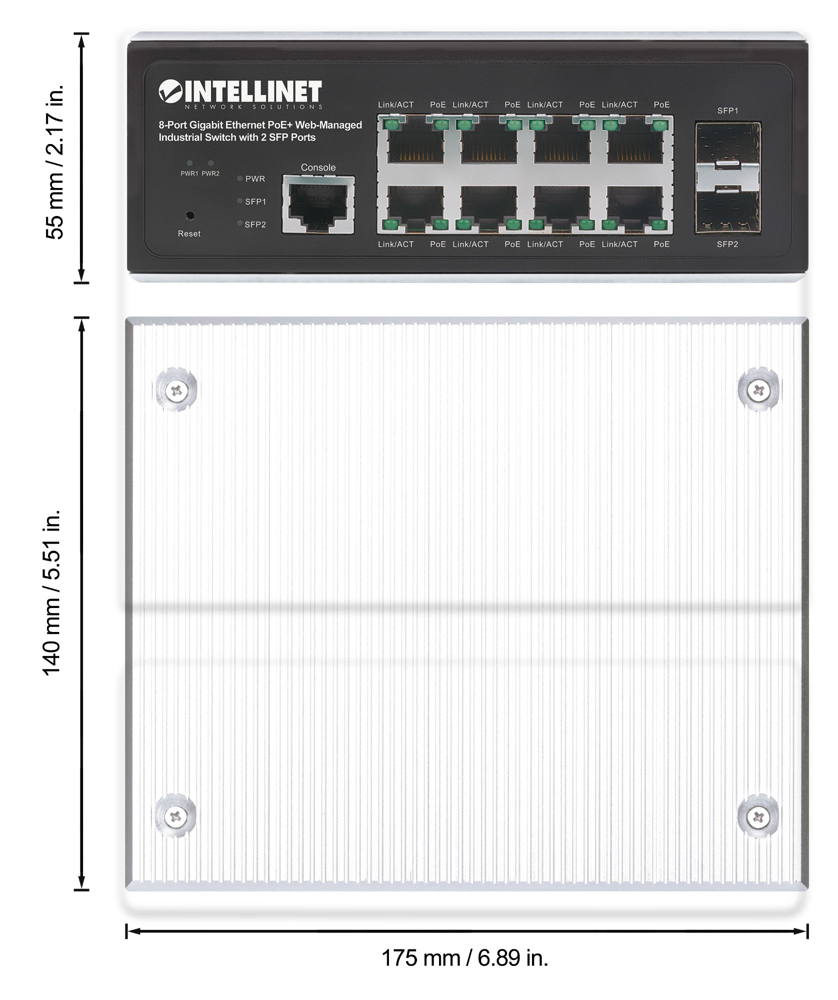 Intellinet 8-Port Gigabit Ethernet PoE+ Web-Managed Industrie-Switch mit 2 SFP-Ports IEEE 802 - 1 Gbps - 8-Port, Ansicht 2