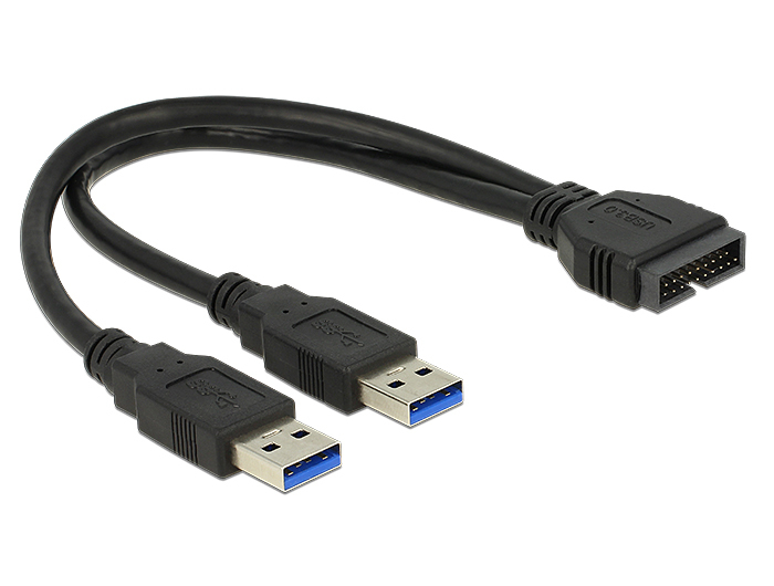 Delock 0.25m USB3.0/2xUSB3.0, 0,25 m, 2 x USB A, USB 3.2 Gen 1 (3.1 Gen 1), Männlich/Männlich, 5 Gbit/s, Schwarz