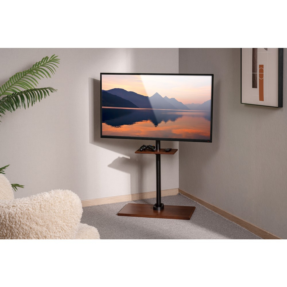 Techly TV Standfuß fuer LCD/LED/Plasma TV 23-55 mit einer Ablage Holzdesign, Ansicht 3