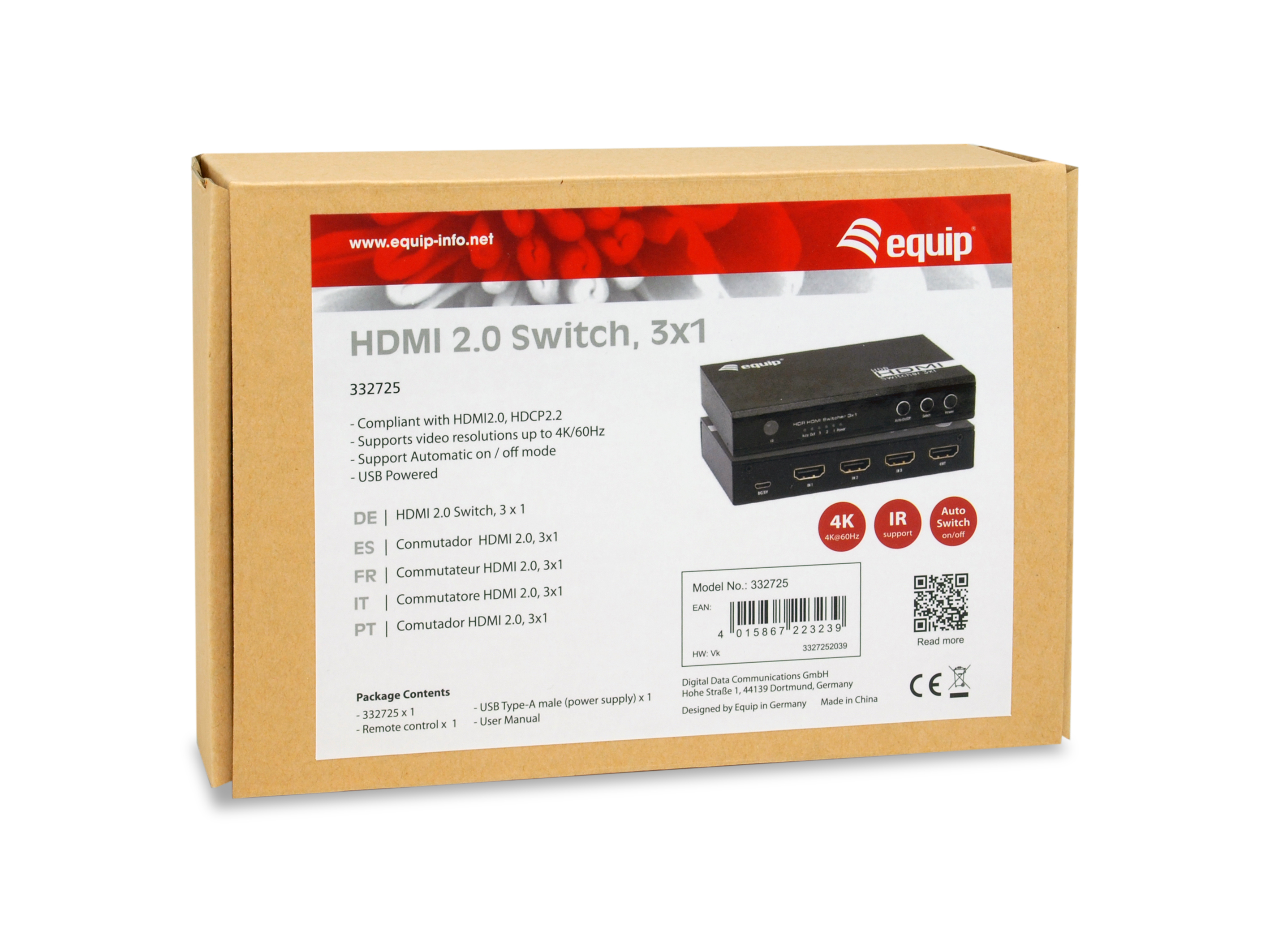 Equip 332725 - HDMI - Aluminium - Schwarz - 60 Hz - 3840 x 2160 - 7.1 Kanäle, Ansicht 3