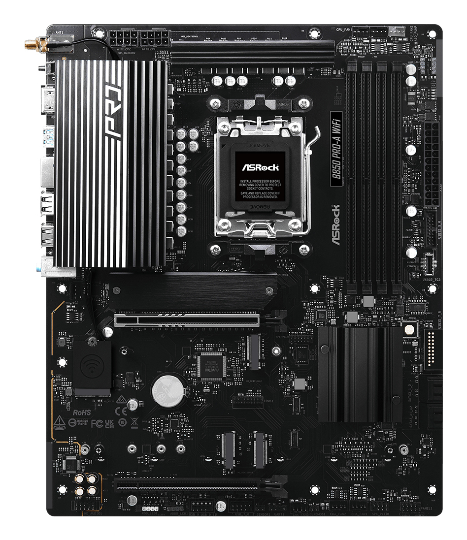 ASRock B850 Pro-A WiFi - Motherboard - ATX - Socket AM5 - AMD B850 Chipsatz - Onboard-Grafik (CPU erforderlich), Ansicht 2