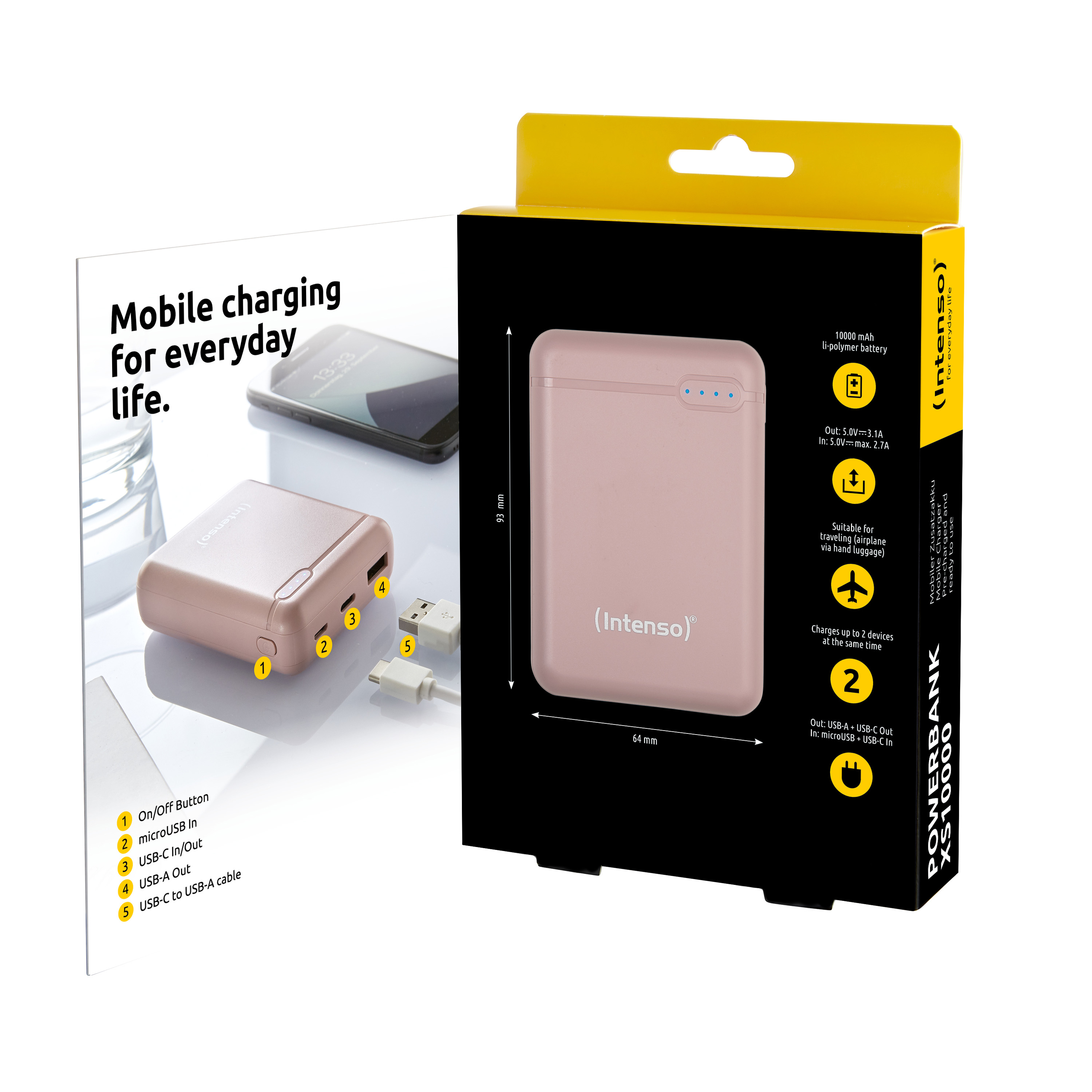 Intenso XS10000 - Powerbank - 10000 mAh - 3.1 A - 2 Ausgabeanschlussstellen (USB, USB-C) - Rosa, Ansicht 4
