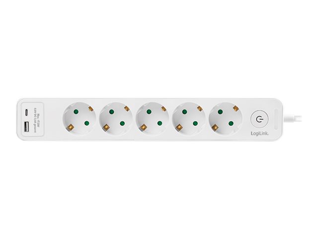 LogiLink Steckdosenleiste - 5-Way + Schalter - Wechselstrom 230 V - 3680 watt - Eingabe, Eingang power CEE 7/7 - Ausgangsanschlüsse: 5 (5 x Stecker CEE 7/3, USB, USB-C)