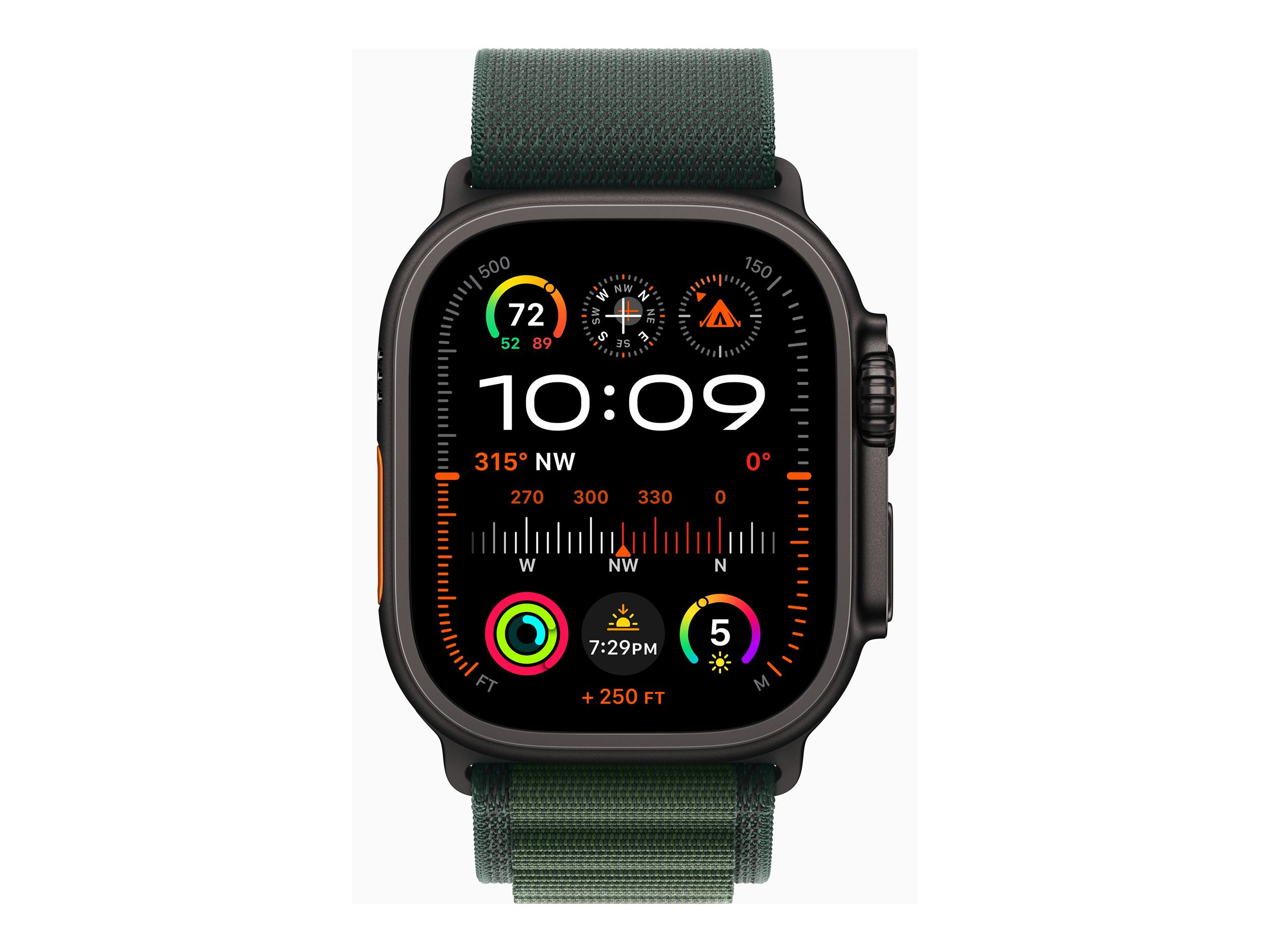 Apple Watch Ultra 2 - 49 mm - Black Titanium - mit Alpine Loop - Stoff - dunkelgrün - Bandgröße: M, Ansicht 2