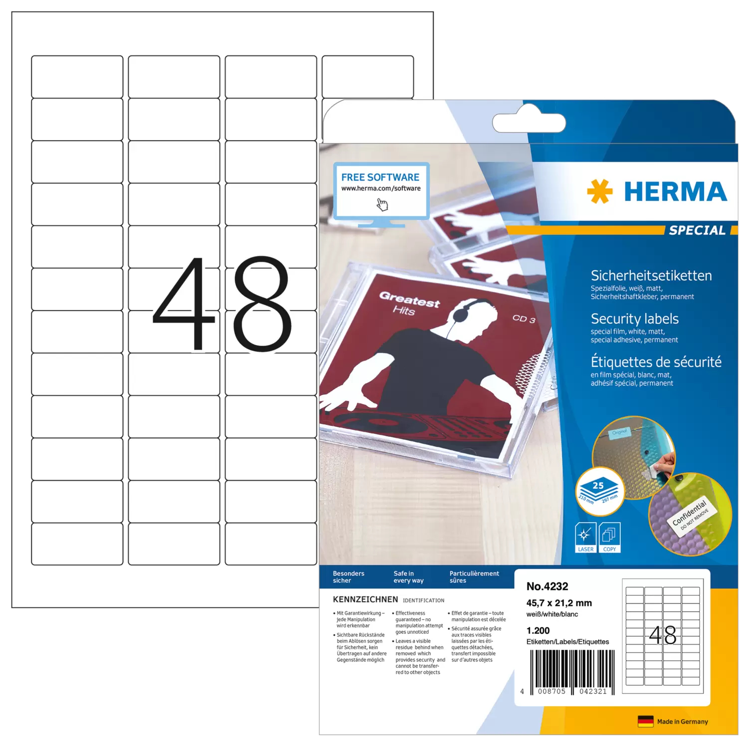 HERMA Special - Weiß - 45.7 x 21.2 mm 1200 Etikett(en) (25 Bogen x 48), Ansicht 4
