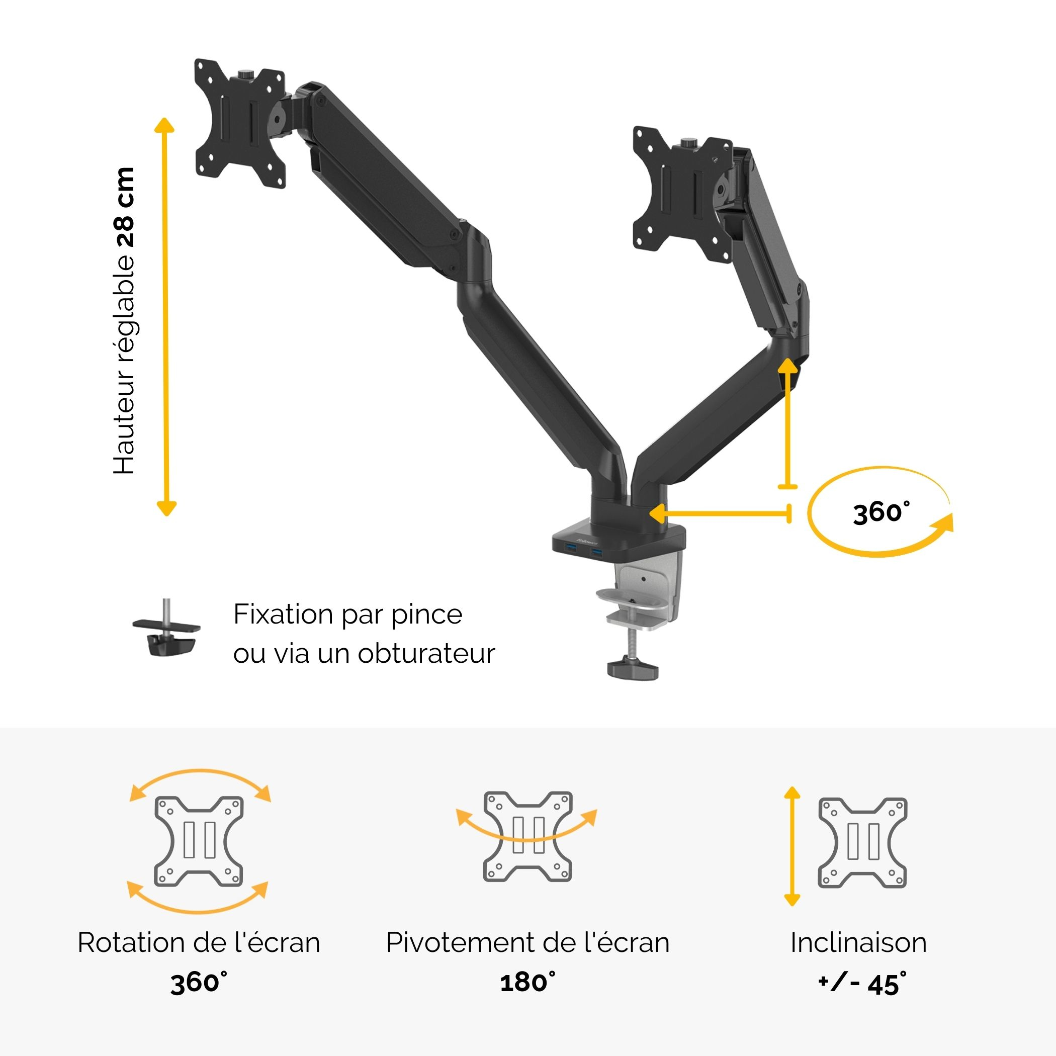 Fellowes Platinum Series Dual Monitor Arm - Befestigungskit für 2 Monitore (einstellbarer Arm), Ansicht 4