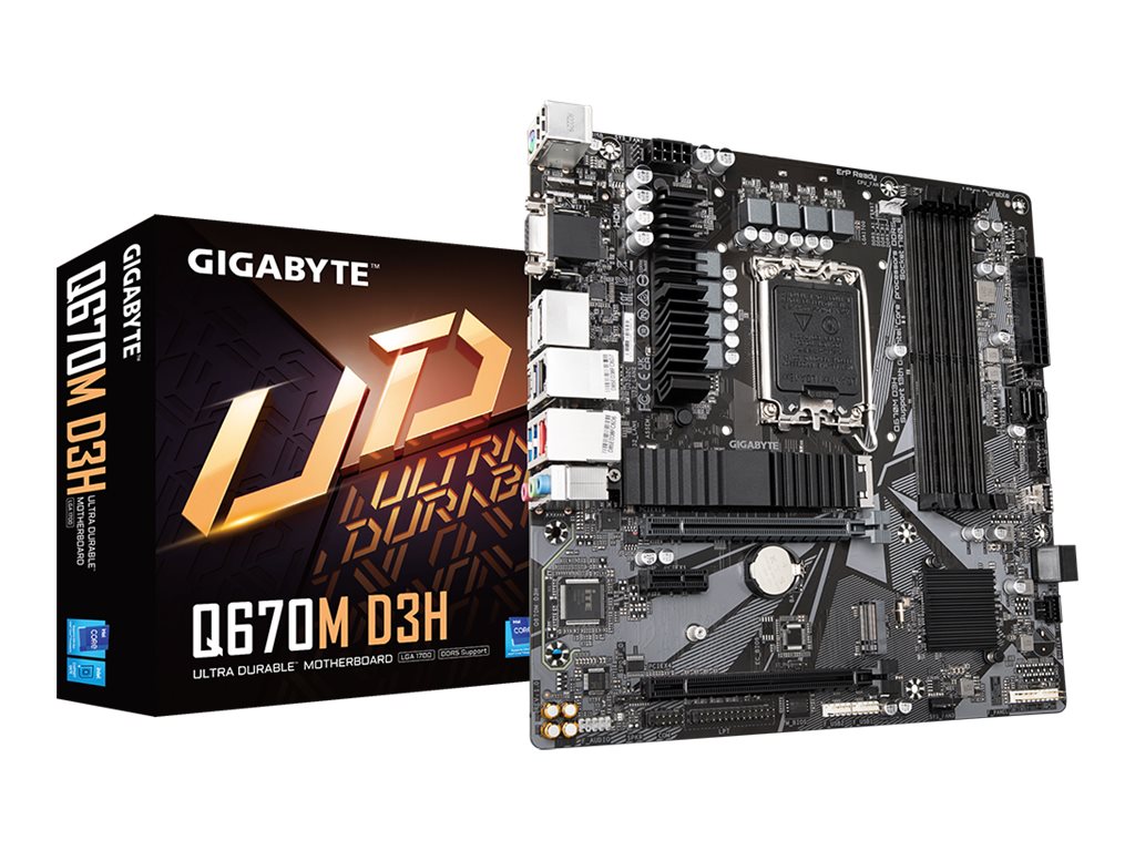 Gigabyte Q670M D3H - Motherboard - micro ATX - LGA1700-Sockel - Q670 Chipsatz - USB-C 3.2 Gen2 USB-C 3.2 Gen 1 USB 3.2 Gen 1 - 2.5 Gigabit LAN - Onboard-Grafik (CPU erforderlich)