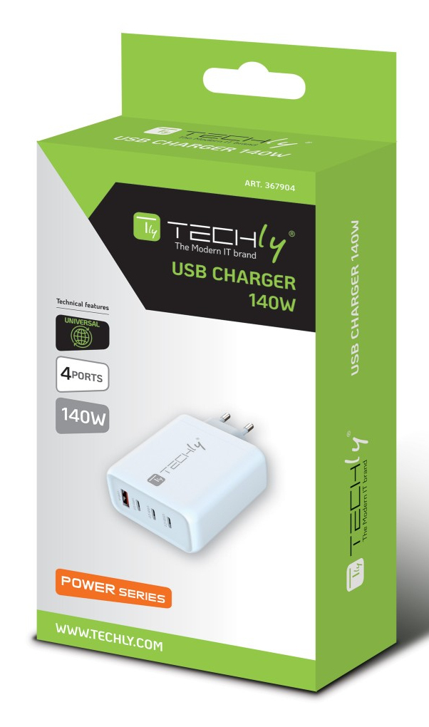 Techly GaN Ladegerät 3x USB-C und 1x USB-A, Ansicht 3