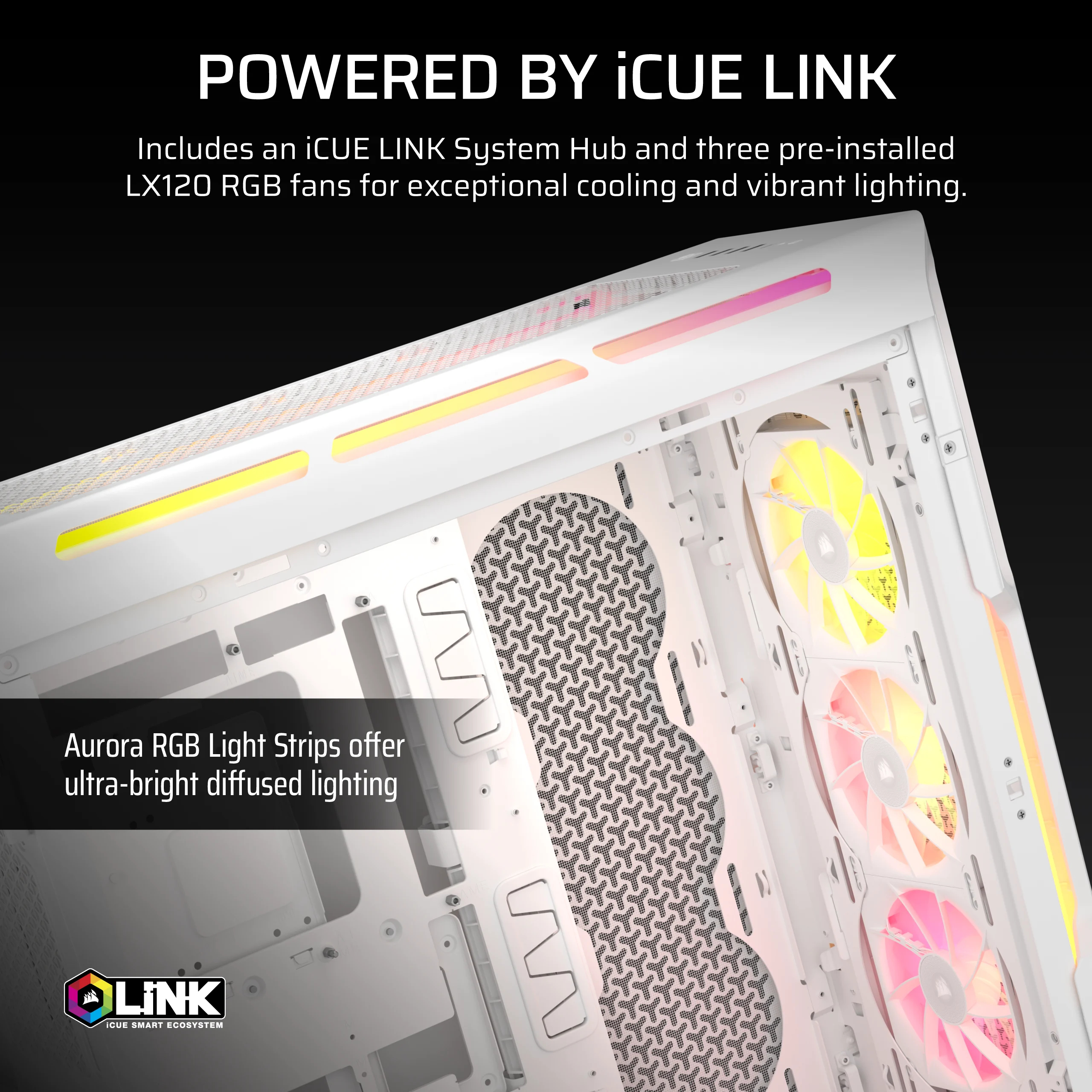 Corsair iCUE LINK 5000T LX RGB - Mid tower Gaming - E-ATX - Seitenteil mit Fenster (gehärtetes Glas) - Weiß, Ansicht 3