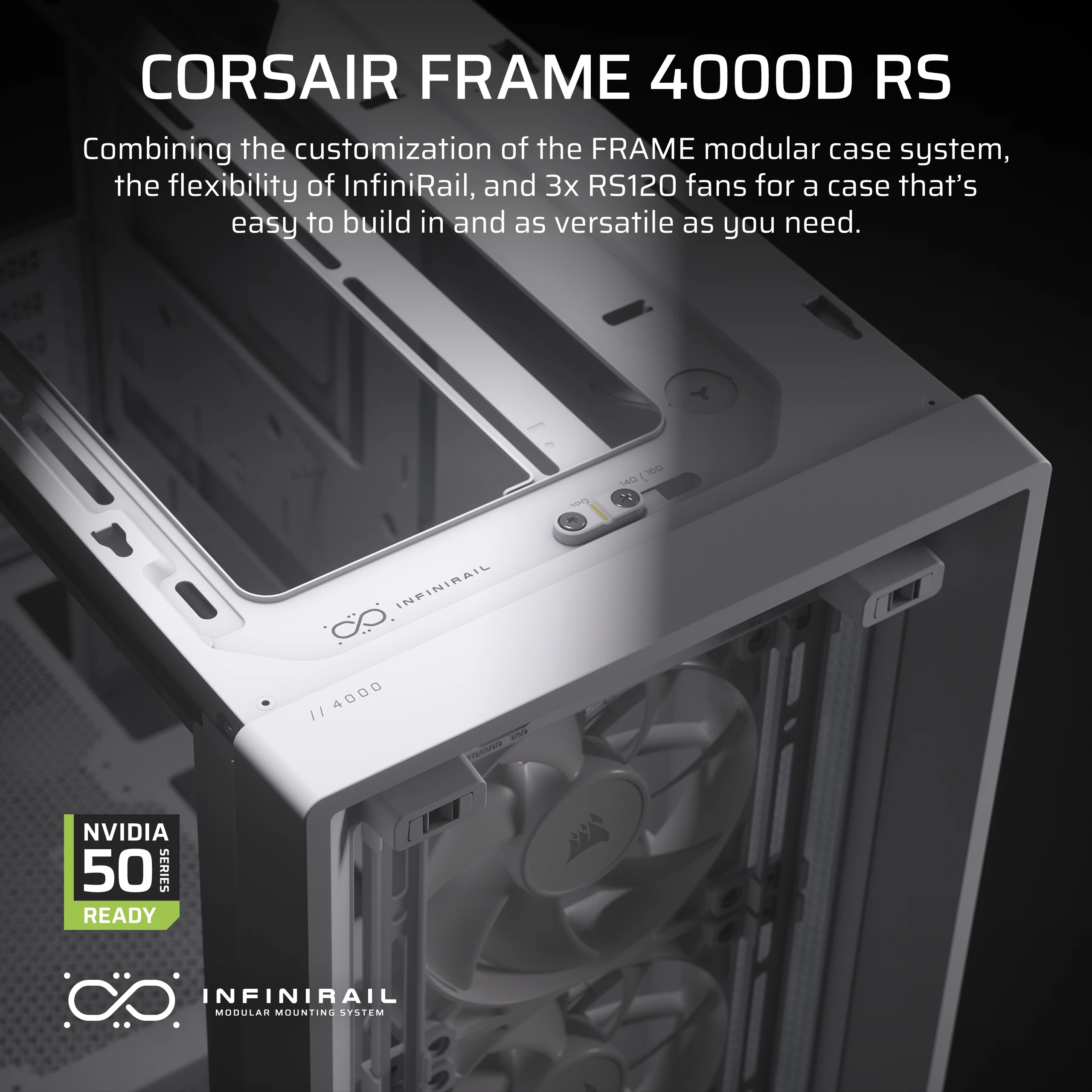 Corsair FRAME 4000D RS - Midi-Tower Gaming - E-ATX - Seitenteil mit Fenster - keine Spannungsversorgung (ATX) - weiß, Ansicht 3