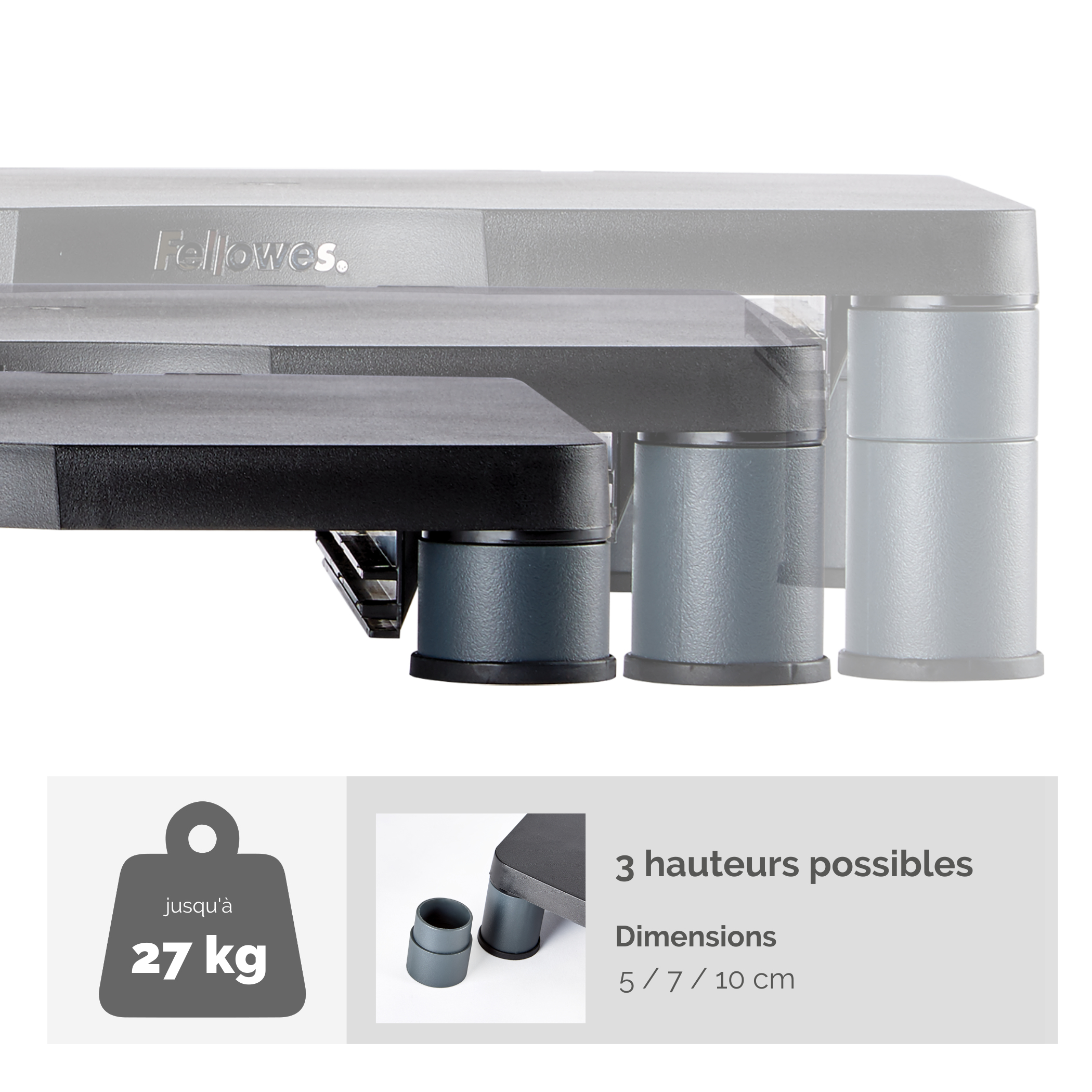 Fellowes Standard Monitor Riser - Aufstellung - für Monitor - Kunststoff - Graphite - Bildschirmgröße: 53.3 cm (21), Ansicht 2