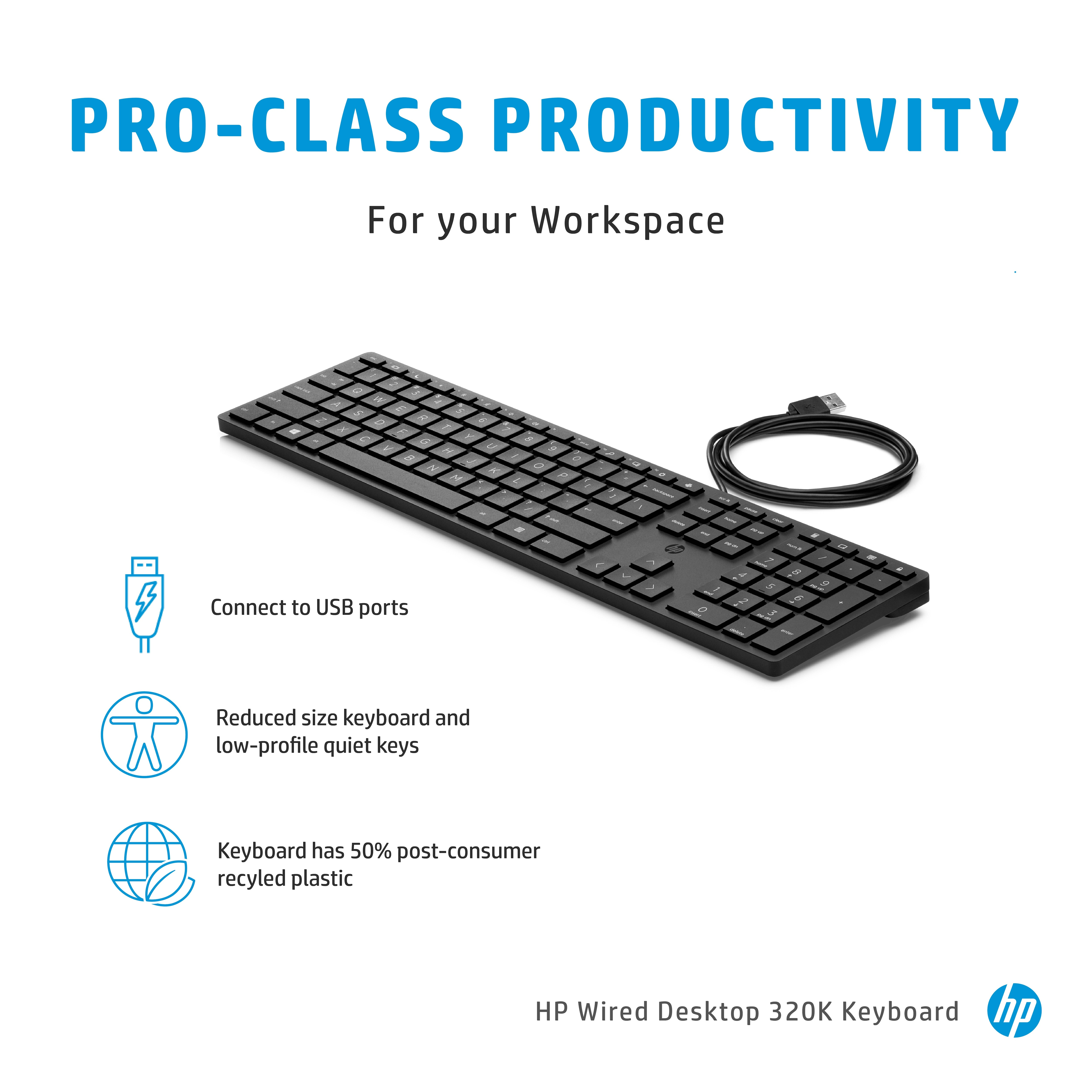HP Desktop 320K - Tastatur - USB - TL: EU, QWERTY, Ansicht 2
