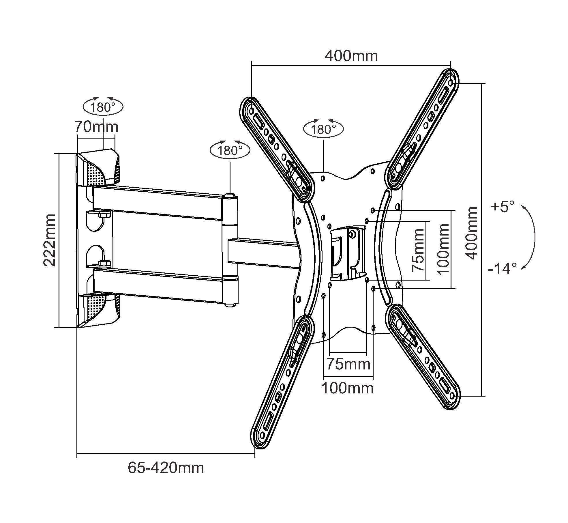 Equip Pro - Klammer - neigbar - für Flachbildschirm - Stahl - Schwarz - Bildschirmgröße: 58.4-139.7 cm (23-55), Ansicht 4