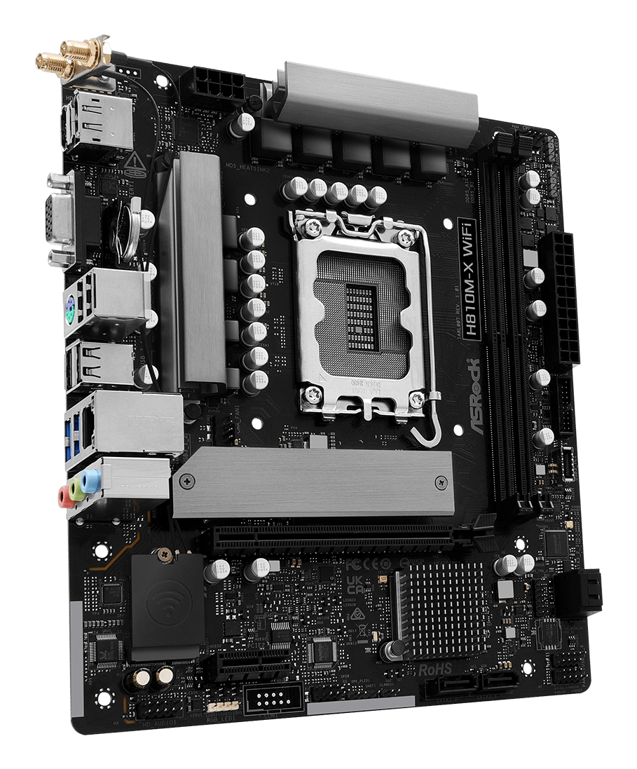 ASRock H810M-X WIFI - Motherboard - micro ATX - LGA1851-Sockel - H810 Chipsatz - 2.5 Gigabit LAN, Wi-Fi, Bluetooth, Ansicht 4
